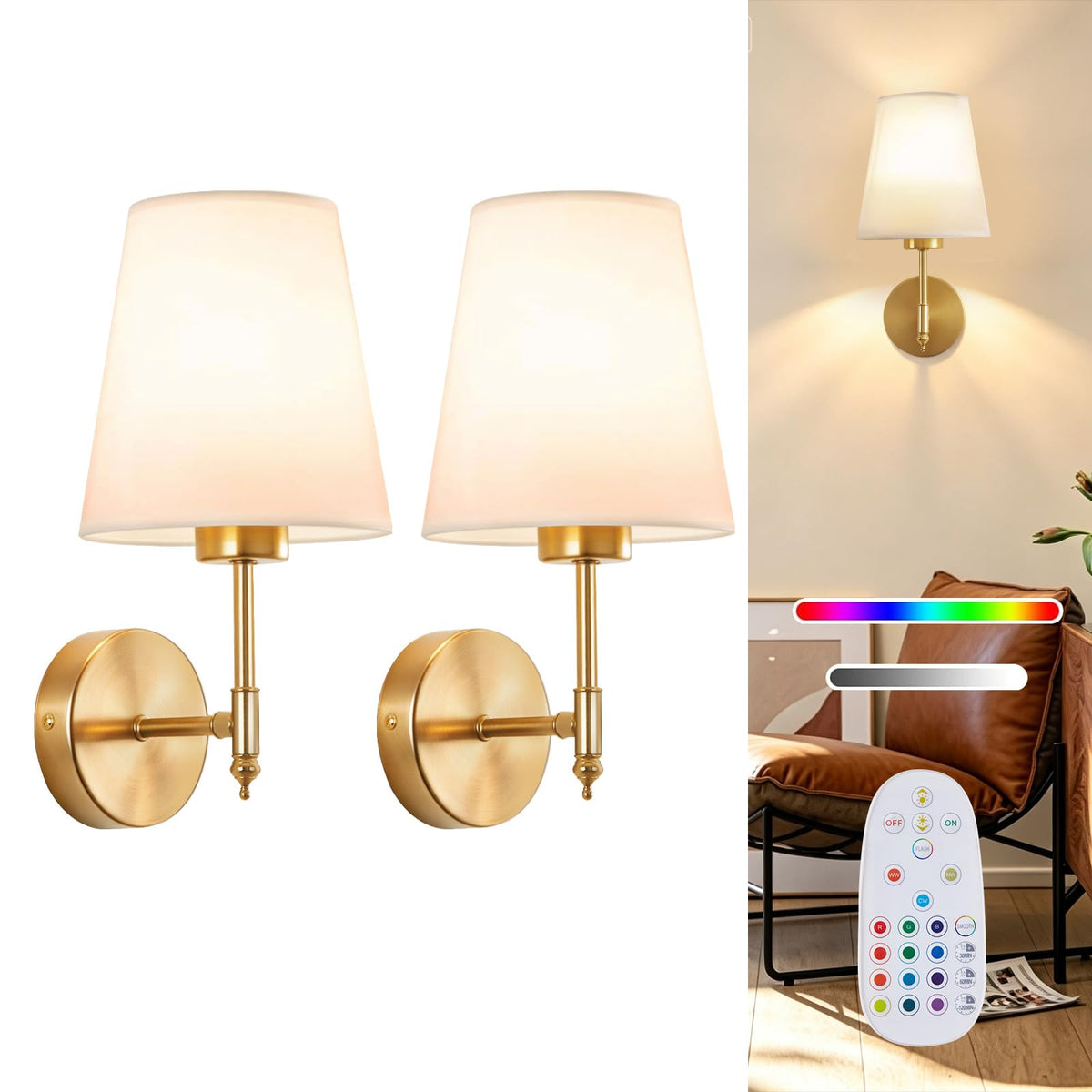 Battery Operated Wall Sconce Set of 2 Rechargeable Wall - YINGFK Official Imagery - 1