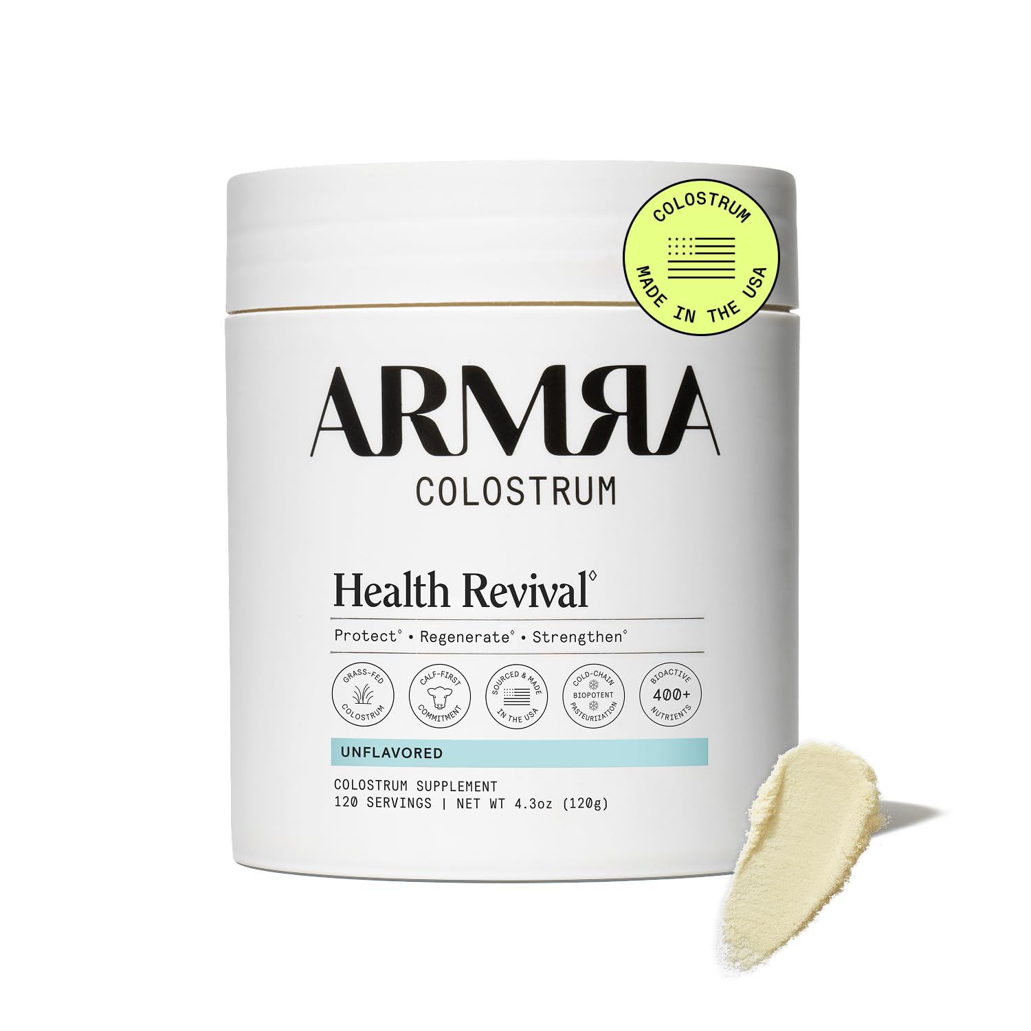 ARMRA Colostrum Powder, Unflavored, 120 Serving Jar - ARMRA Official Product View 2
