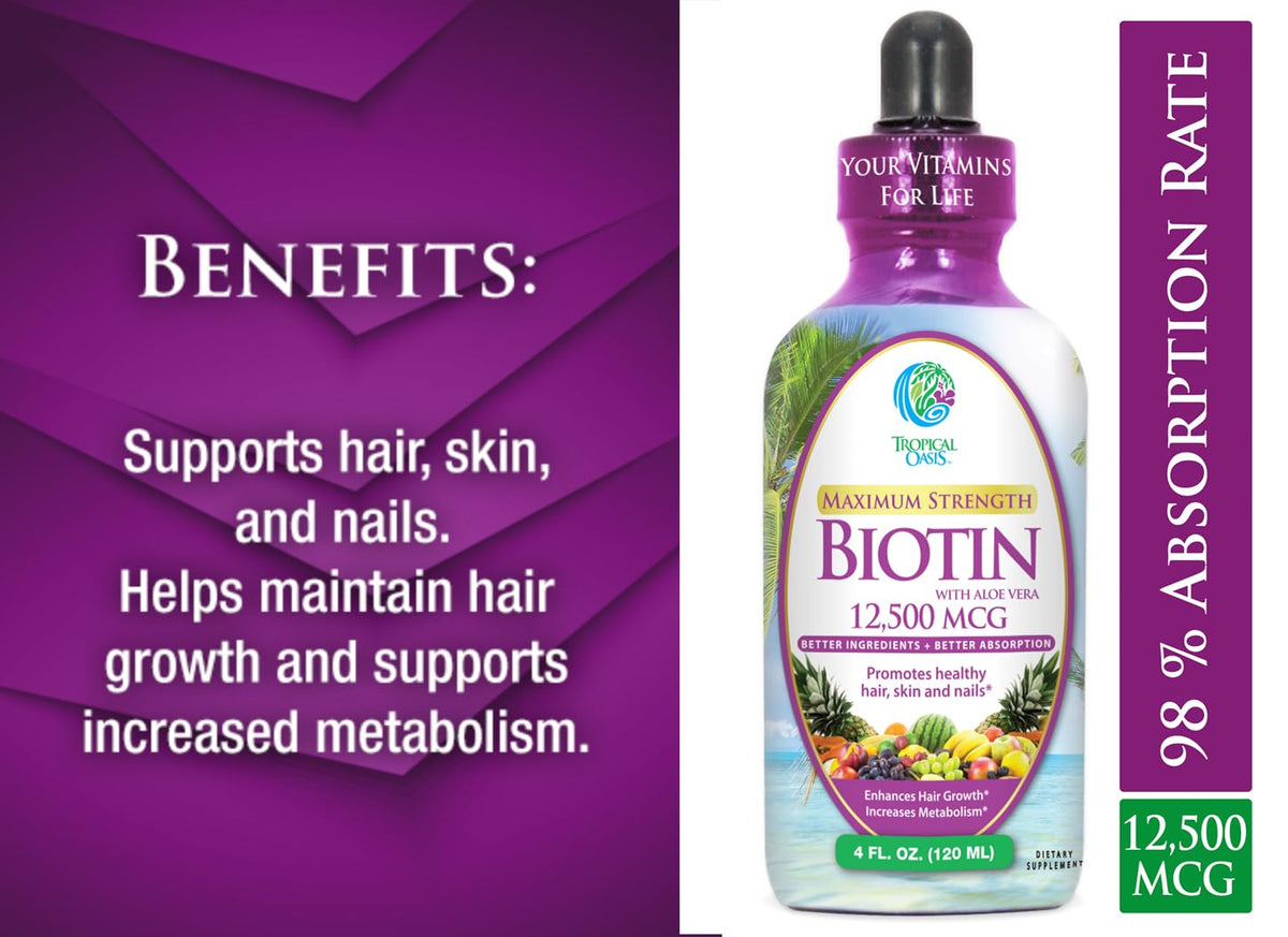 Maximum Strength Liquid Biotin Drops w 12 500 MCG Best - Tropical Oasis Official Imagery - 6