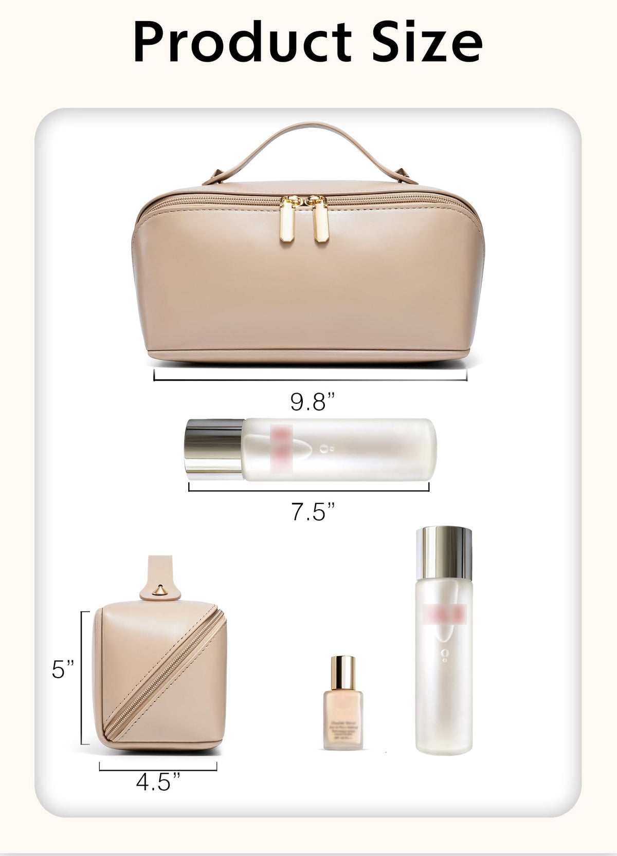ALEXTINA Travel Makeup Bag PU Leather Cosmetic Bag Khaki - ALEXTINA Official Imagery - 6
