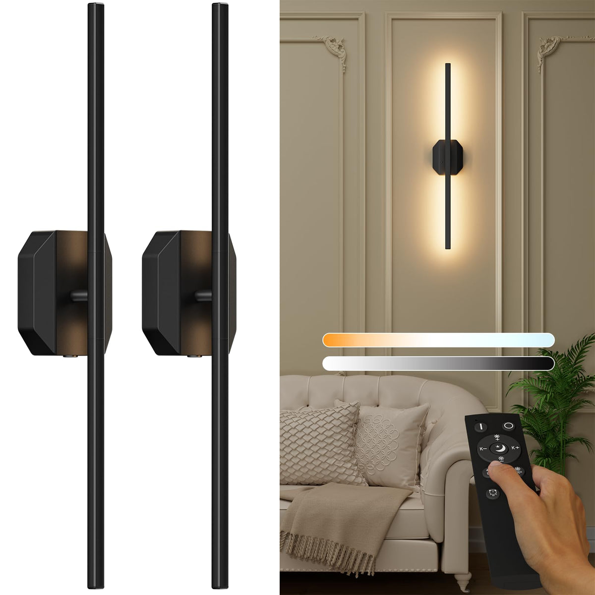 Battery Operated Wall Sconce Set of Two Wireless Wall - hunhun Official Imagery - 1