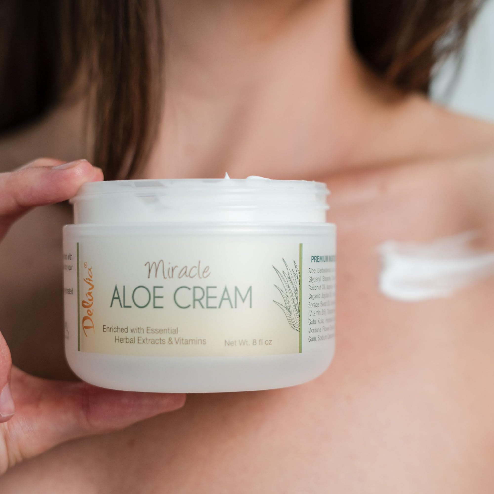 Deluvia Miracle Aloe Cream | Face & Body Moisturizer with Vitamin E & Organic Aloe Vera | Hydrating, Soothing for Dry Skin, Anti-Wrinkle, Acne Scars, Rosacea, Psoriasis, Eczema - 8 oz - DELÚVIA Official Product View 7