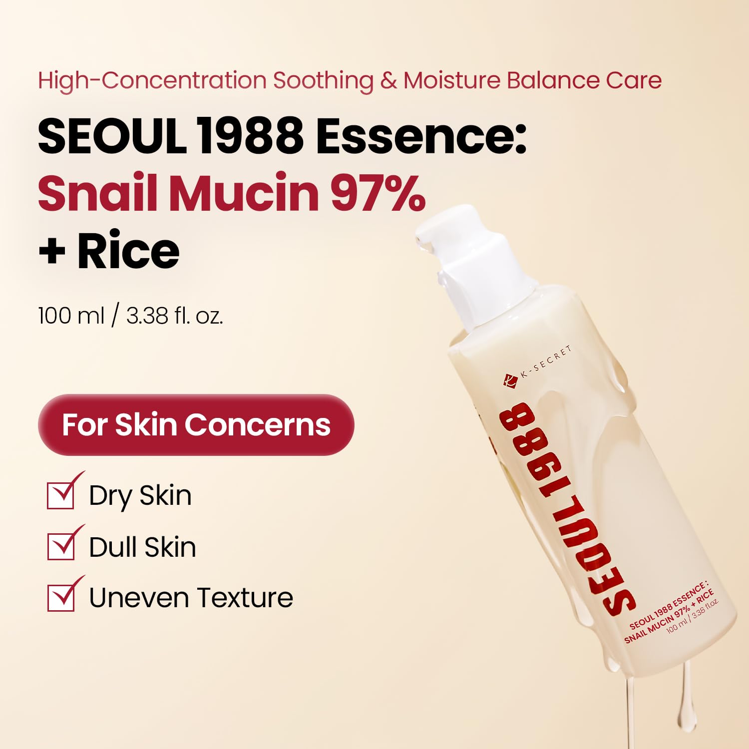 K-SECRET SEOUL1988 Snail Mucin 97% Essence, 3.38 fl oz - K-SECRET Official Product View 3