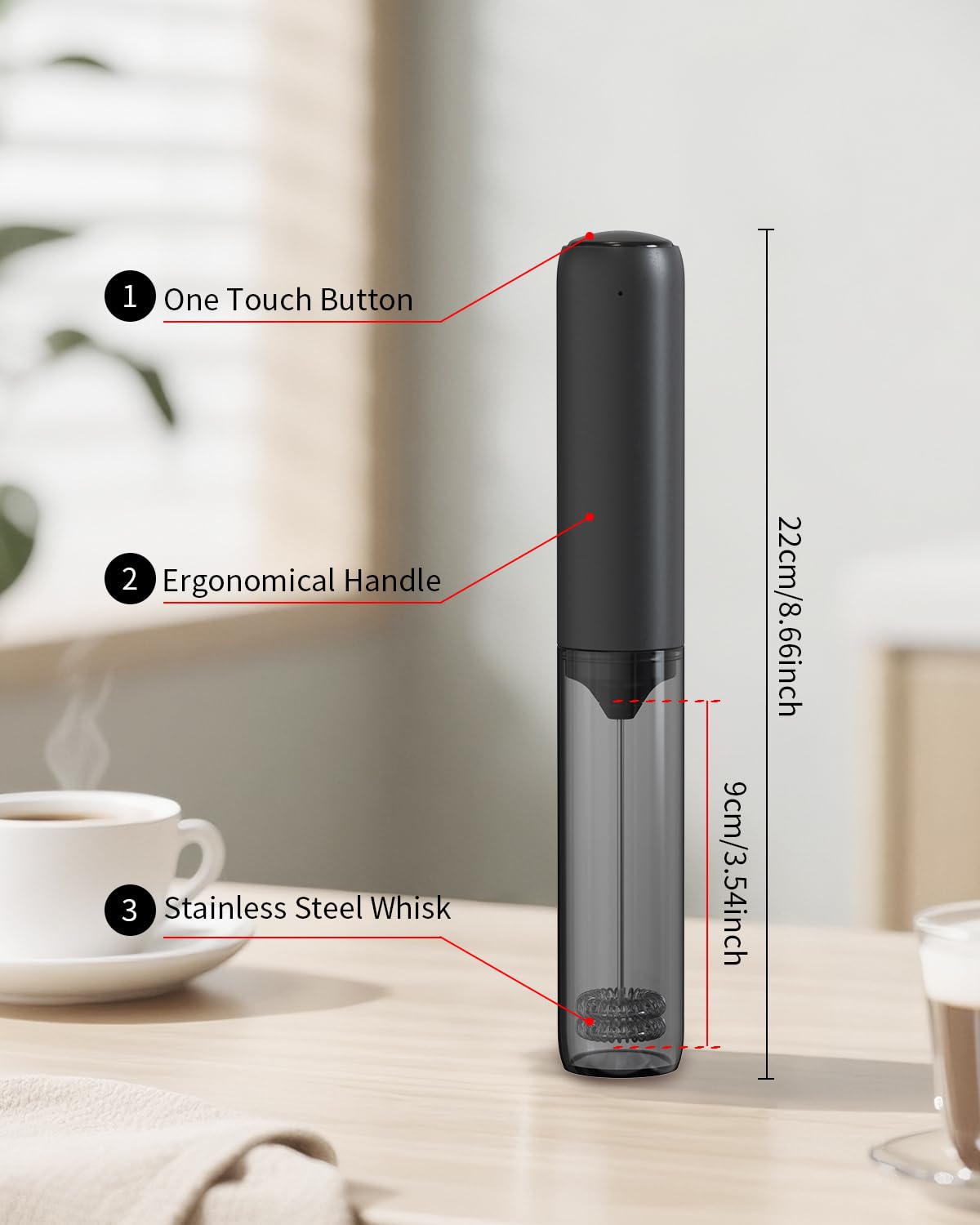 CIRCLE JOY Rechargeable Milk Frother Handheld, Dual Coil Whisk He by CIRCLE JOY - Angle View 3