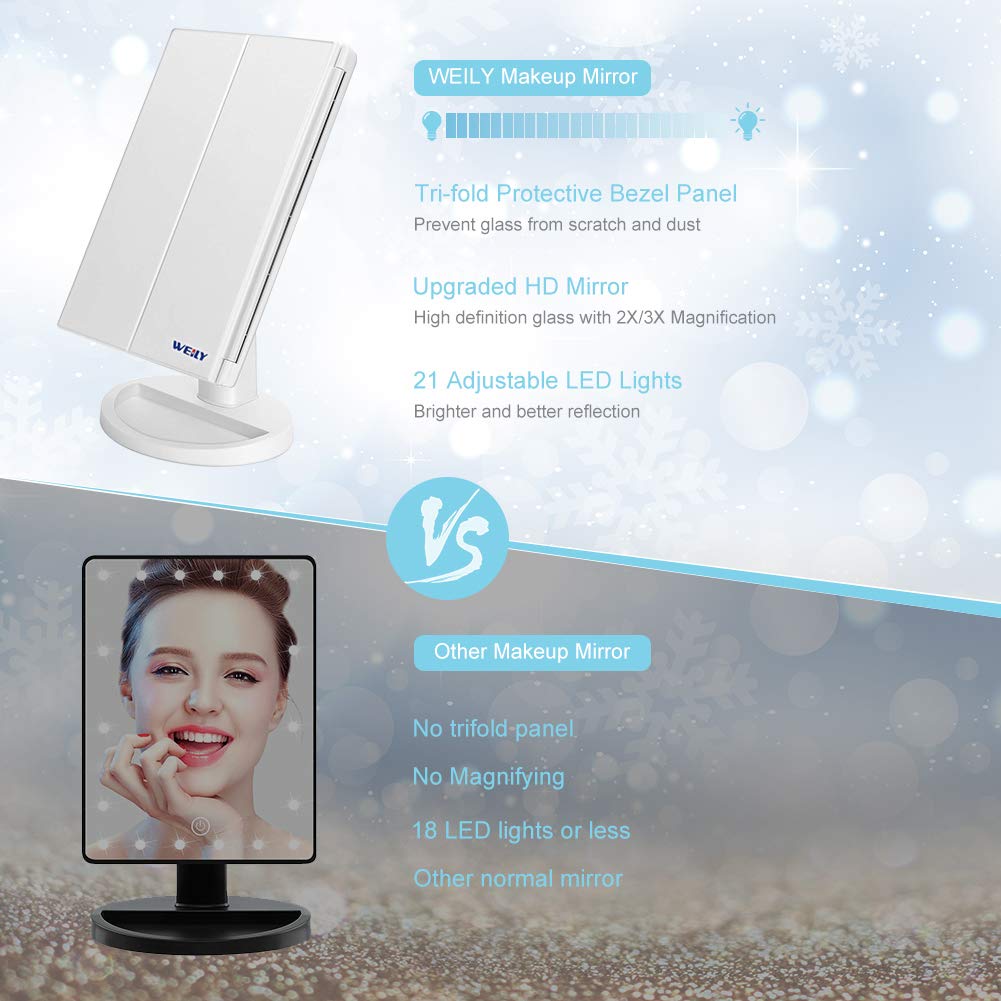 WEILY Makeup Mirror with 21 LED Lights Two Power Supply - WEILY Official Imagery - 8