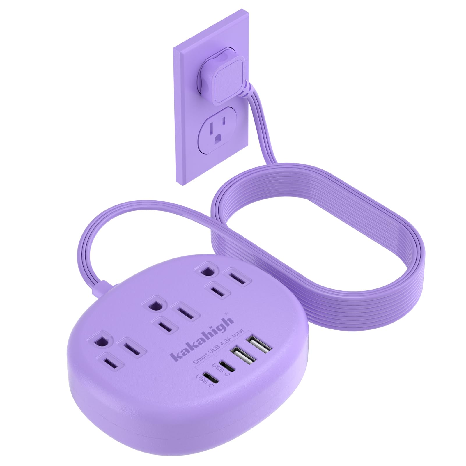 kakahigh Pink Extension Cord with USB C - 5 FT Kawaii Power Strip by kakahigh - Angle View 9