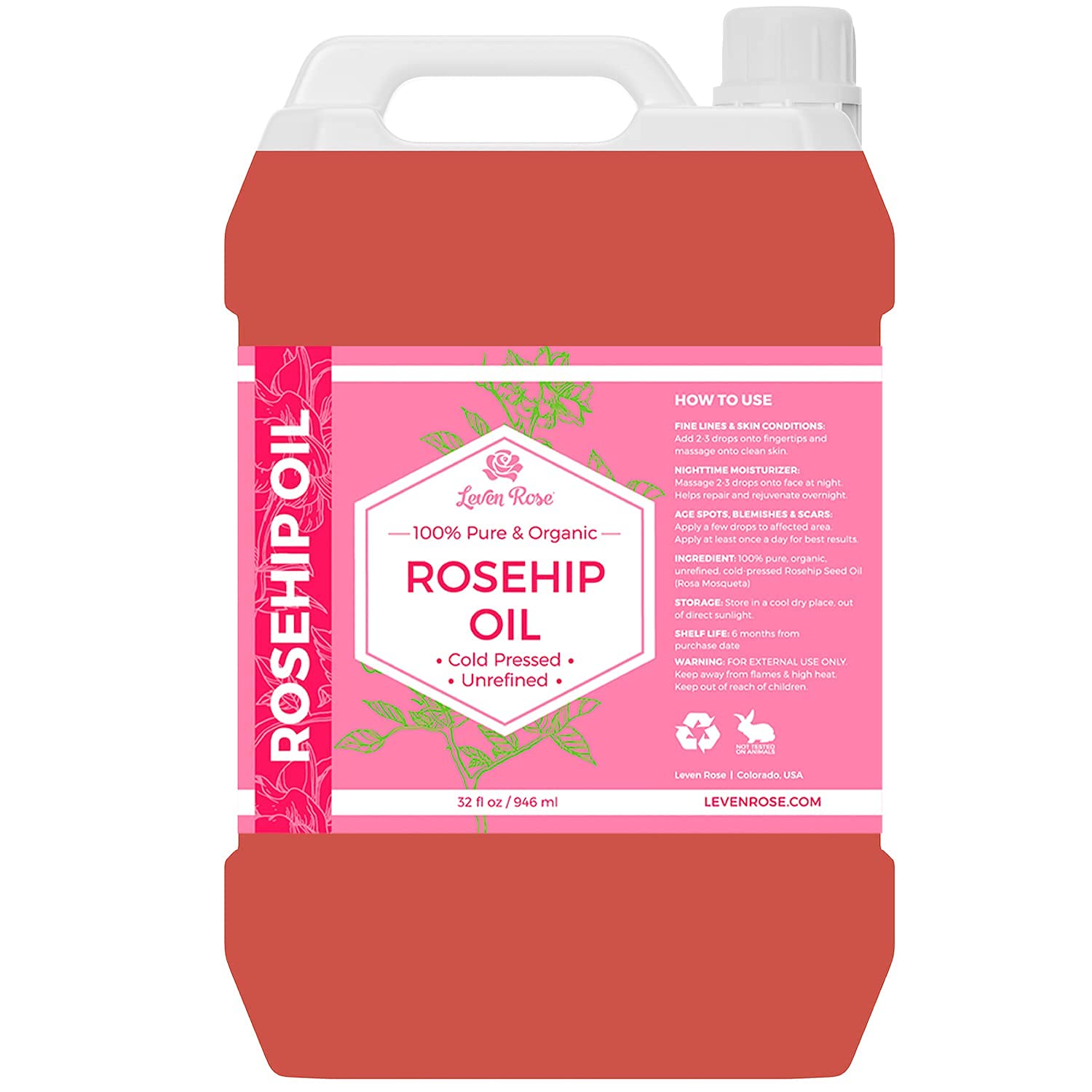 Leven Rose Rosehip Seed Oil - Pure Cold Pressed Oil for Face & Body - Leven Rose Official Product View 5