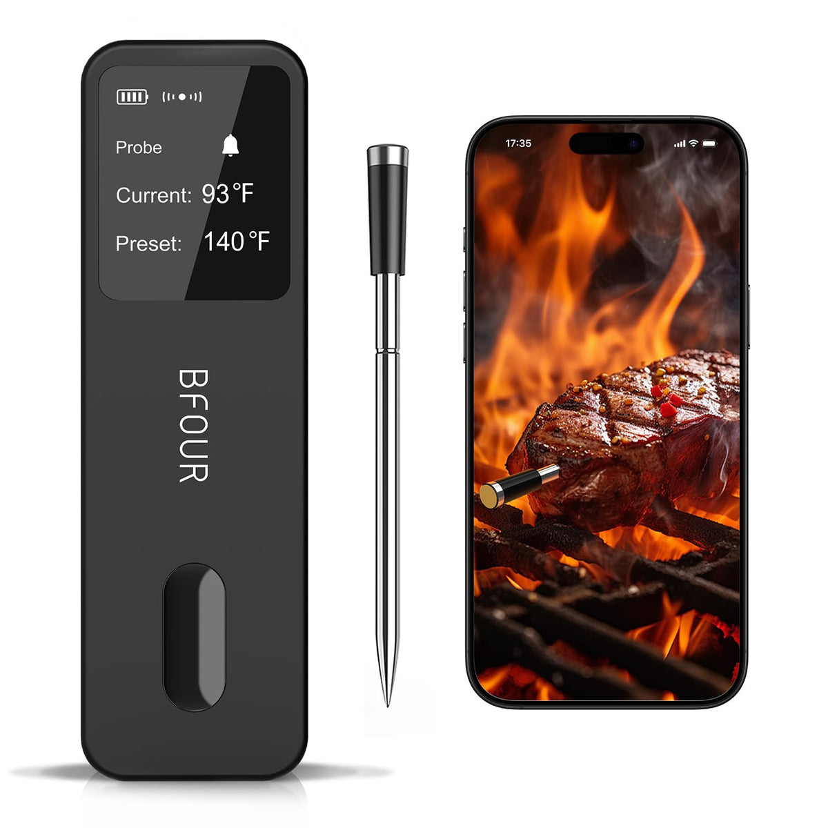 Meat Thermometer Digital Wireless with LCD Booster Bluetooth - BFOUR Official Imagery - 2