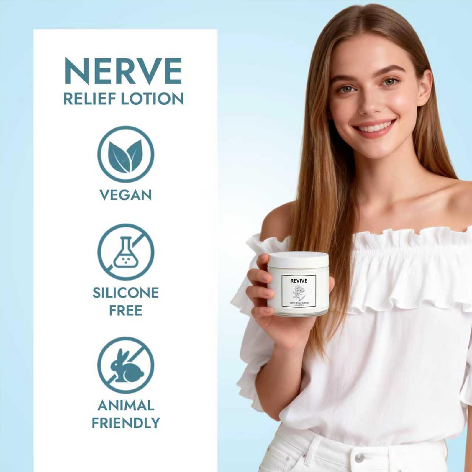 Bare Basics Revive Care Lotion with arnica and magnesium, a skin moisturizer in a clear pump bottle with a white label.