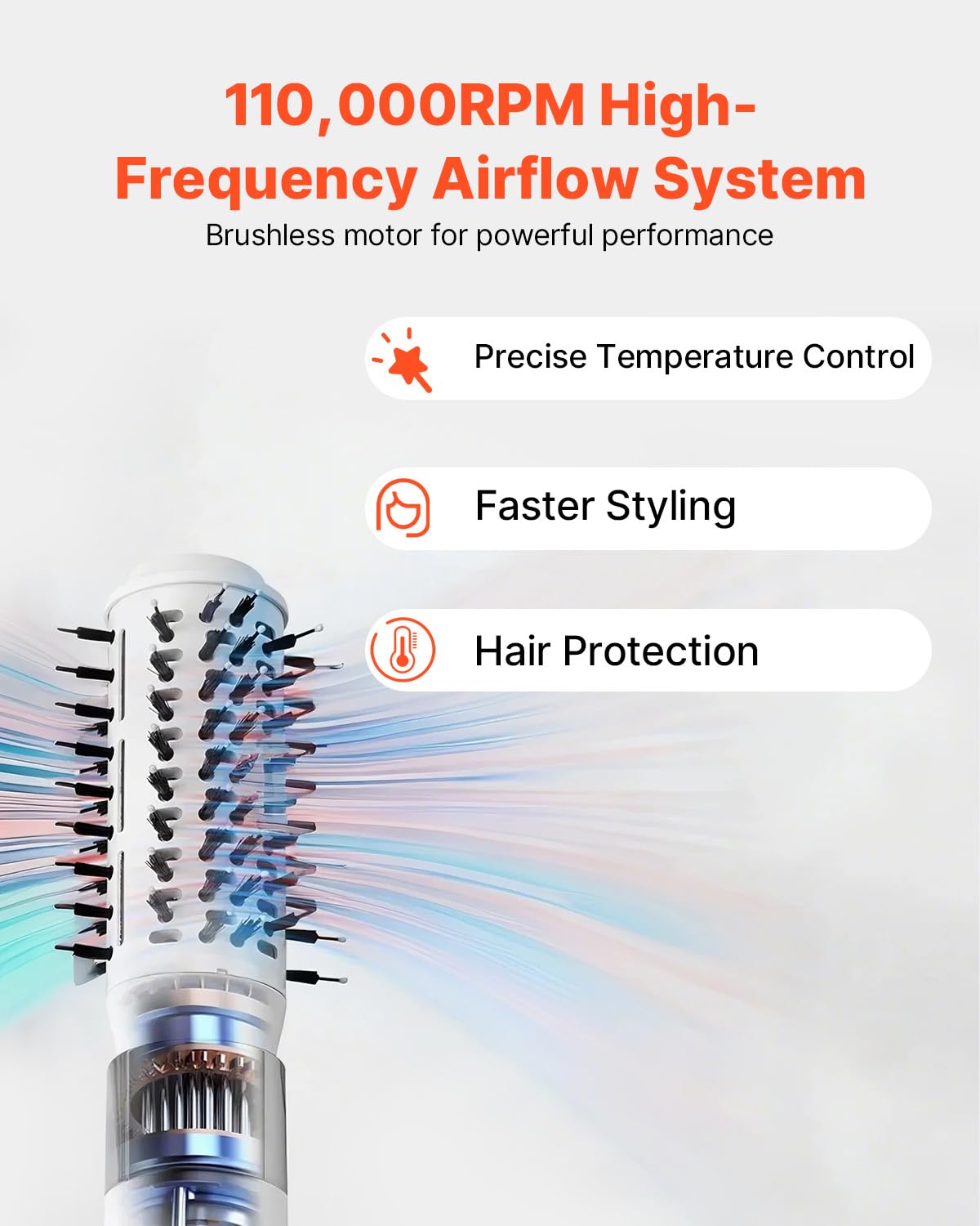 VEVOR hair dryer styler with high-speed 110,000RPM hot air for volumizing and straightening hair, sleek and modern design