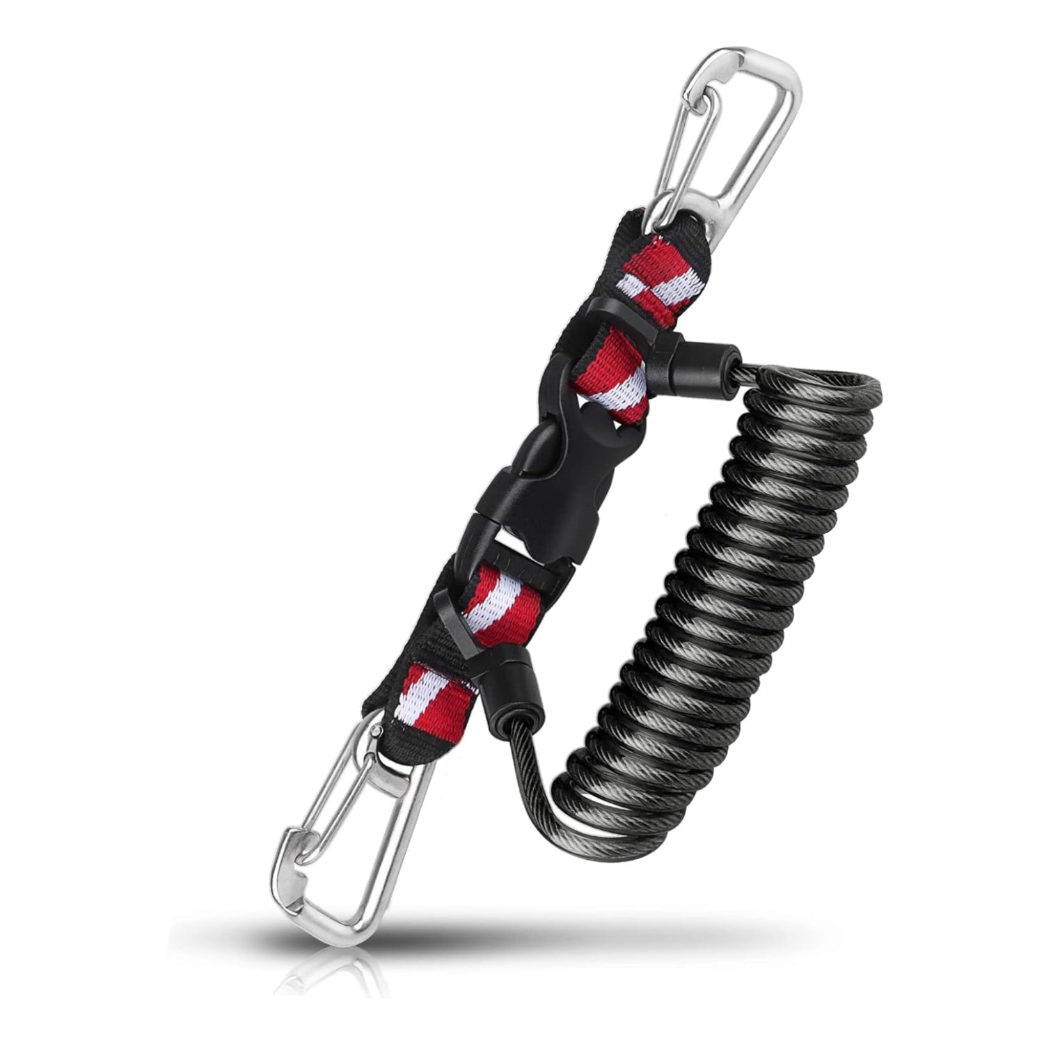 OVOVFANY scuba retractable lanyard with stainless steel double-clips and spiral core for secure, flexible attachment.