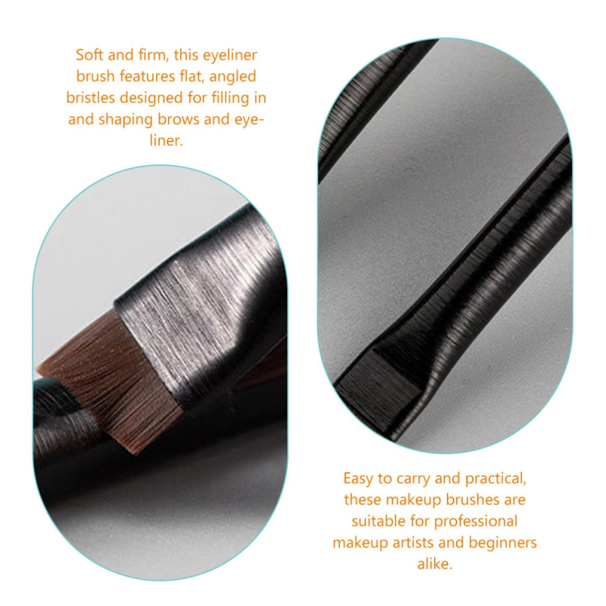 3 Sets Ultra Fine Black Wood Flat Angled Eyeliner Brush Set
