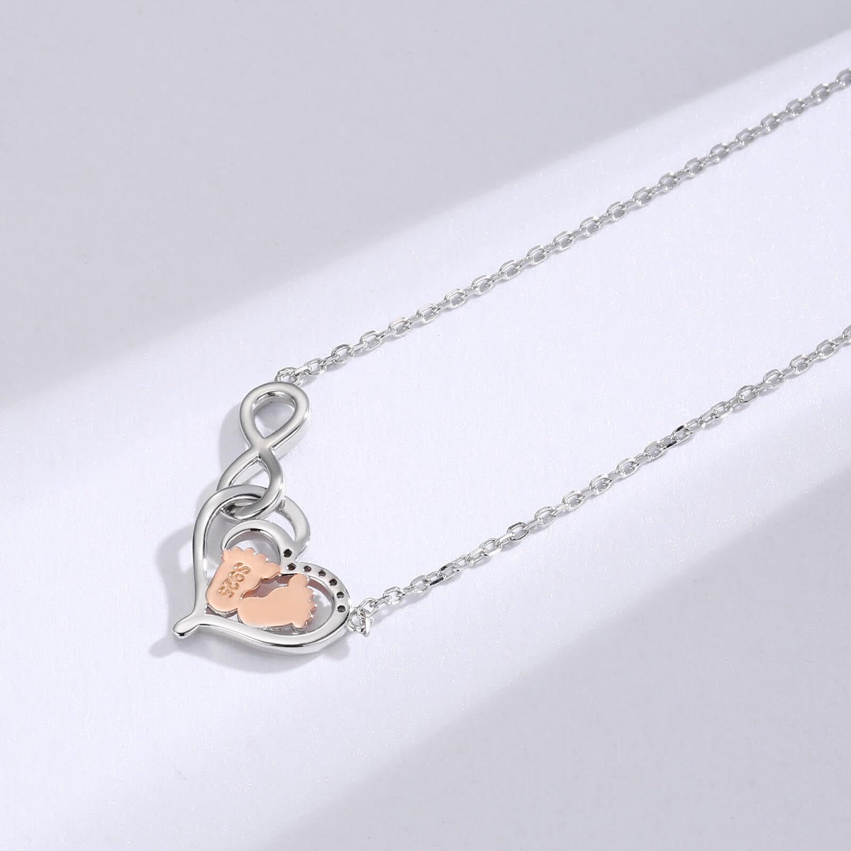 925 Sterling Silver Infinity Heart Little Feet Necklace for - sagrence Official Imagery - 4