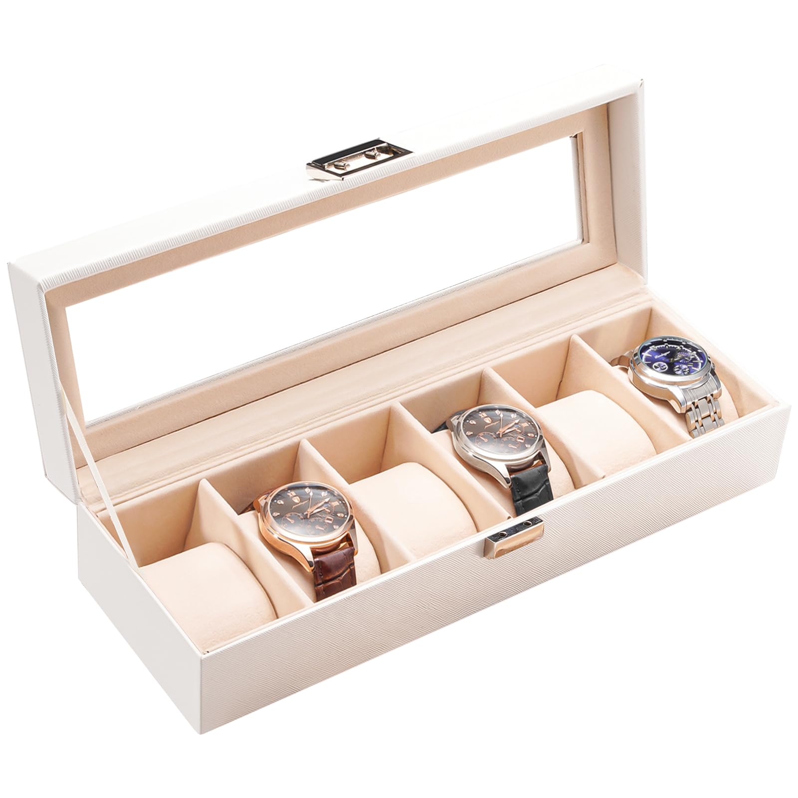 ProCase Watch Box, 6 Slot Mens Watch Display Case, White - Product Imagery
