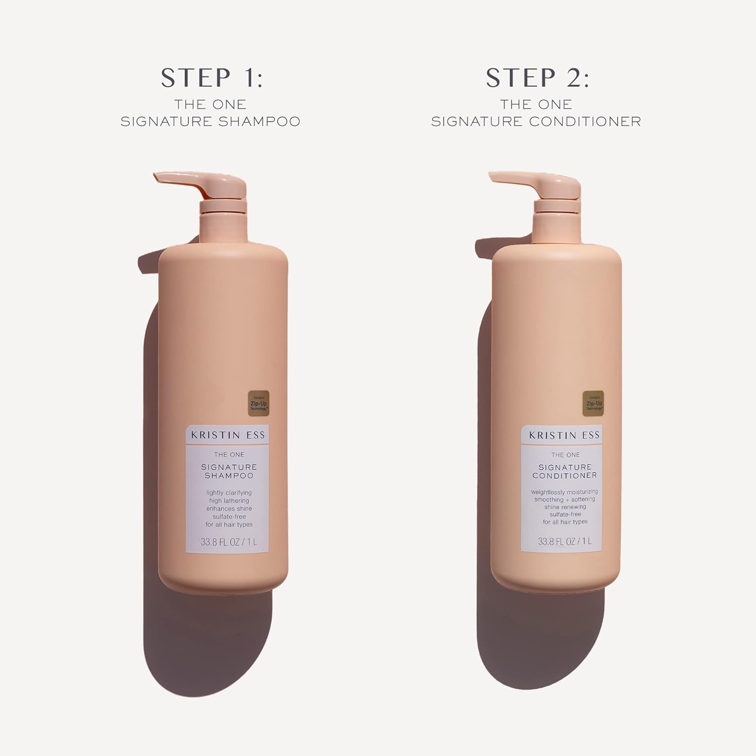 Kristin Ess Signature Shampoo and Conditioner set with pumps, daily sulfate formula, 33.8 fl oz bottles in a 2-pack