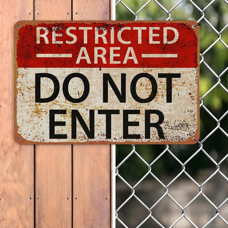 Vintage Restricted Area Do Not Enter Print Metal Sign 8x12 Inch - Product Imagery