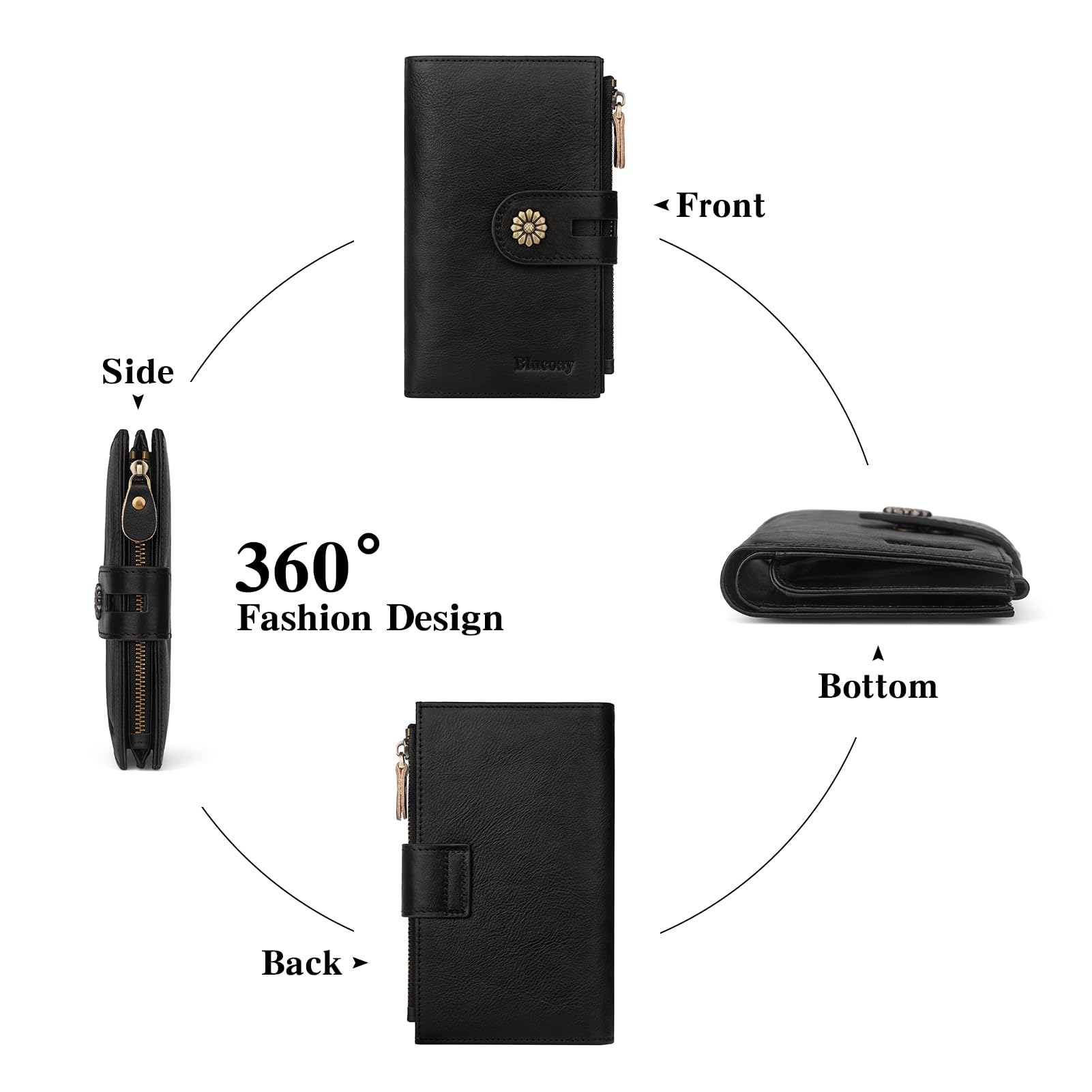 Blucoay Women's RFID Leather Trifold Wallet – Black