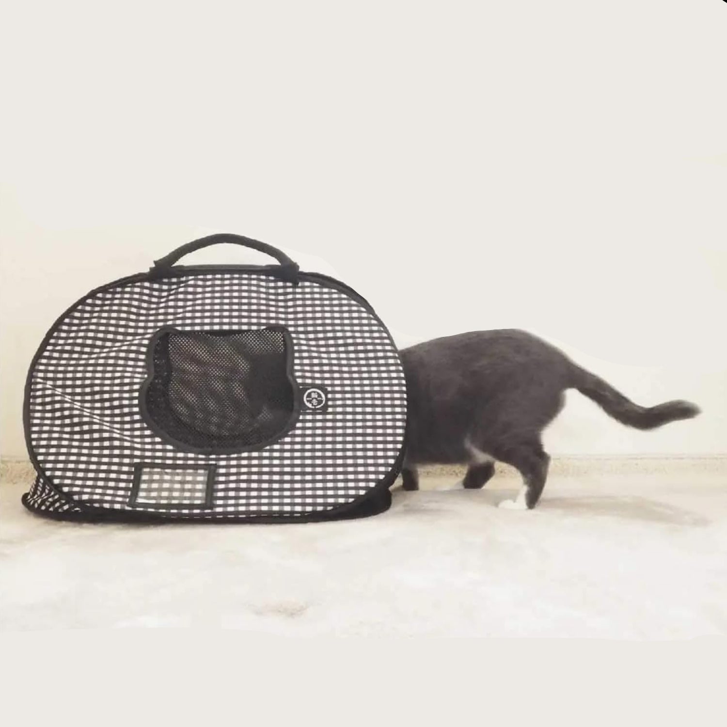 Necoichi black portable stress-free cage carrier with built-in litter box for indoor and outdoor travel, large size for cats.