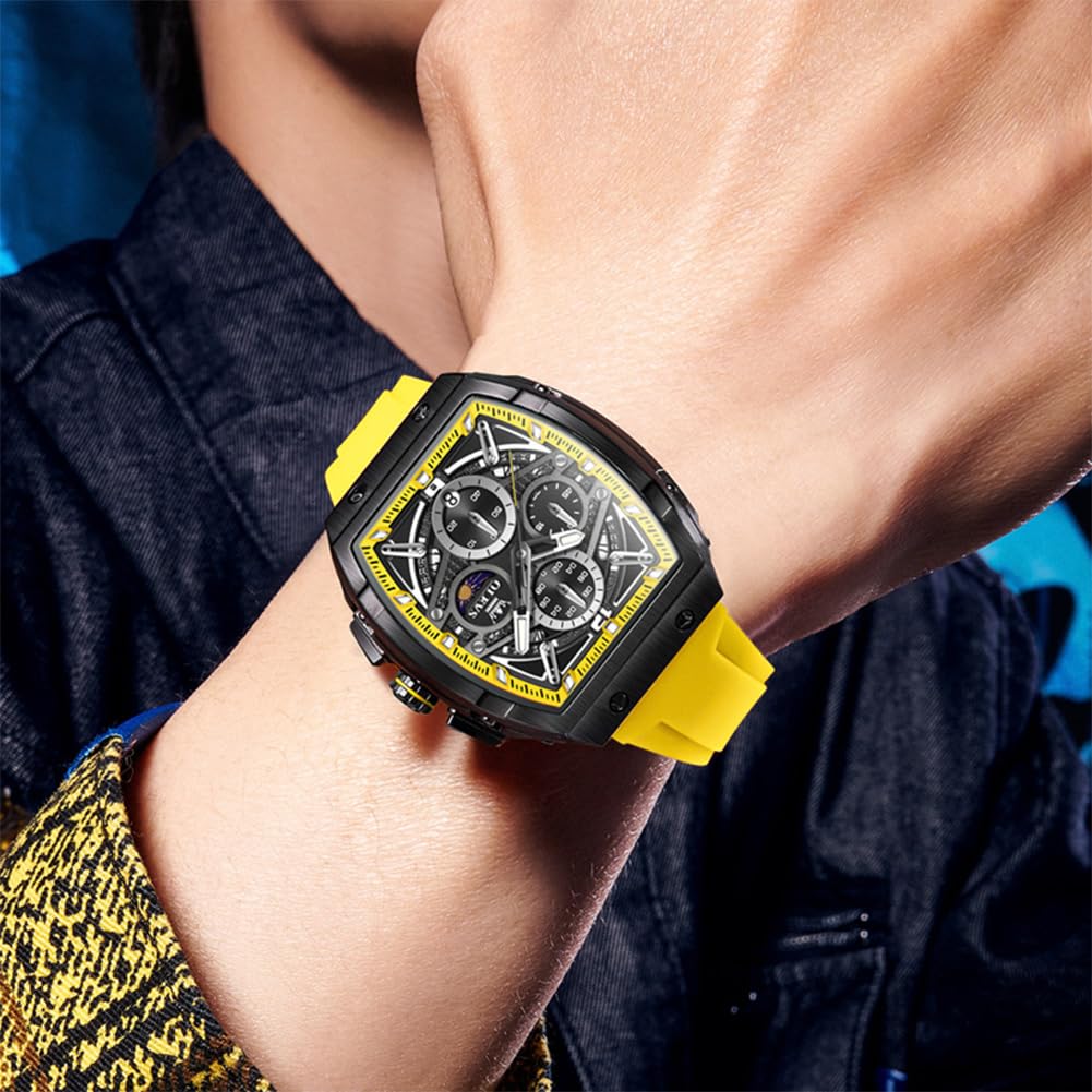 OLEVS Men Square Chronograph Watch Gold Silicone Strap