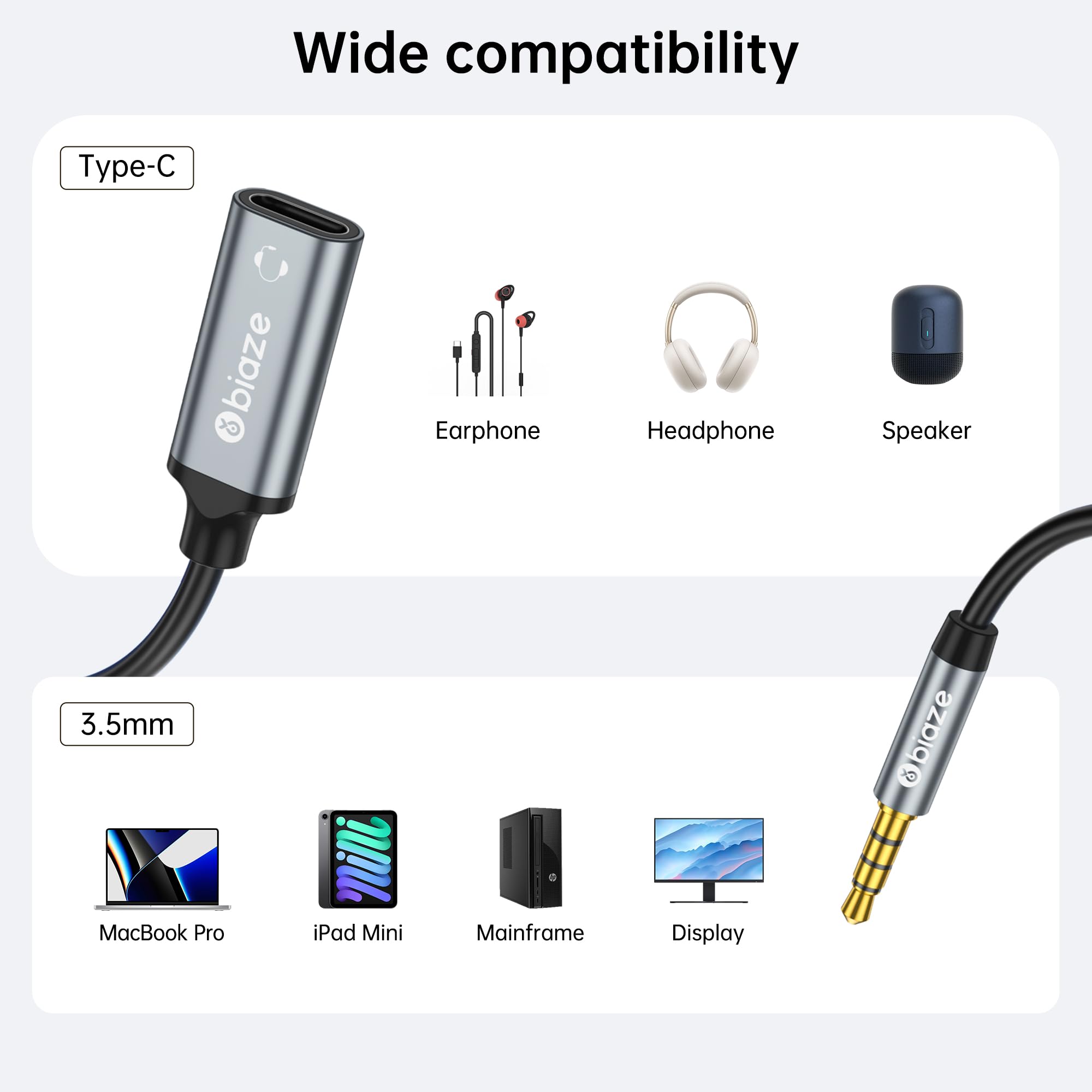 biaze USB C Female to 3.5mm Male Audio Cable Cord Analog Cable by biaze - Angle View 6