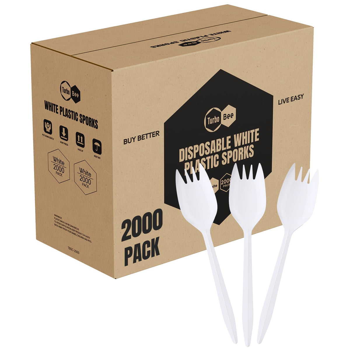 Disposable Plastic Sporks Bulk 2000 Pack White Spork - Turbo Bee Official Imagery - 1