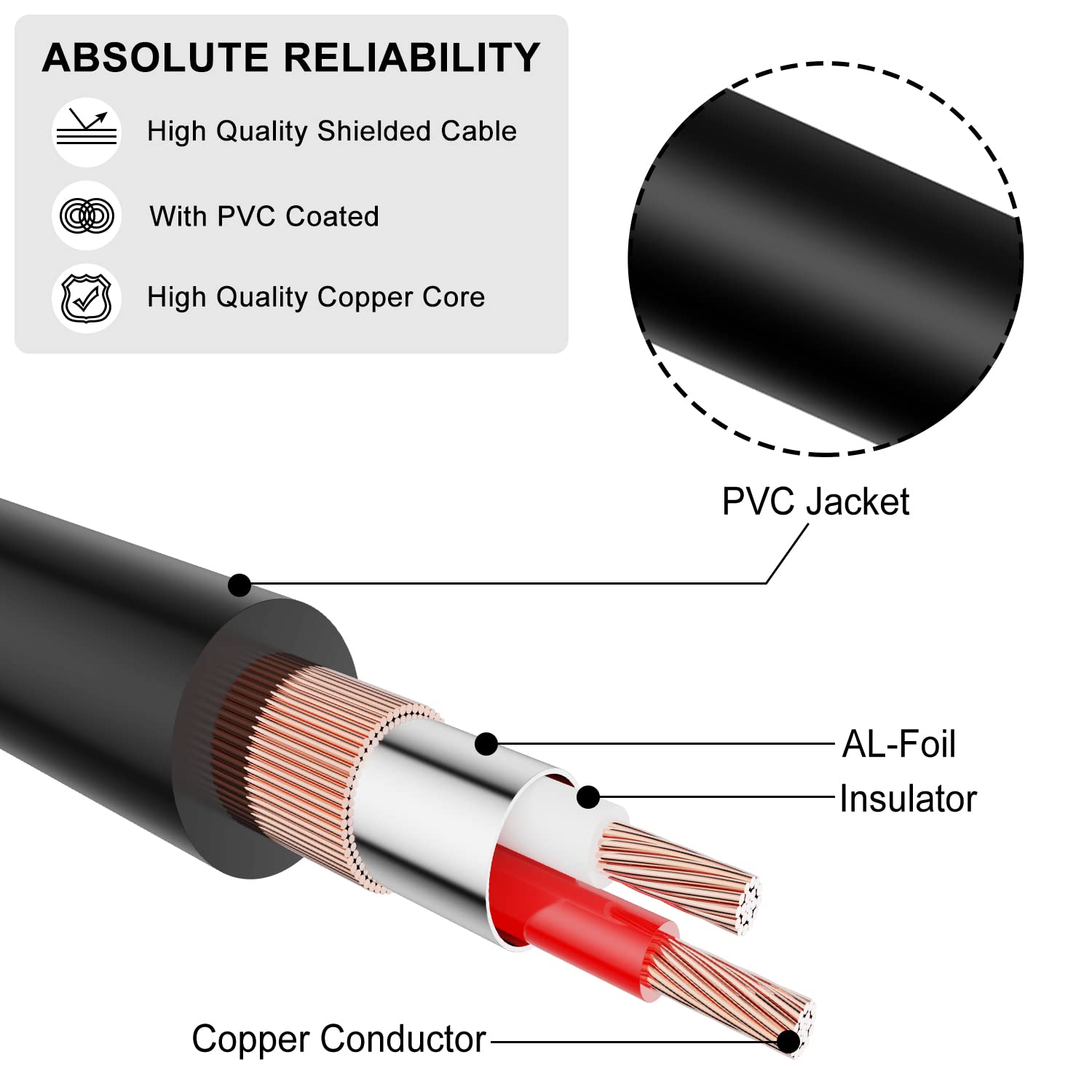 J&D RCA to 3.5mm Cable, 1/8 inch 3.5mm Auxiliary Male to 2RCA Fem by J&D - Angle View 6