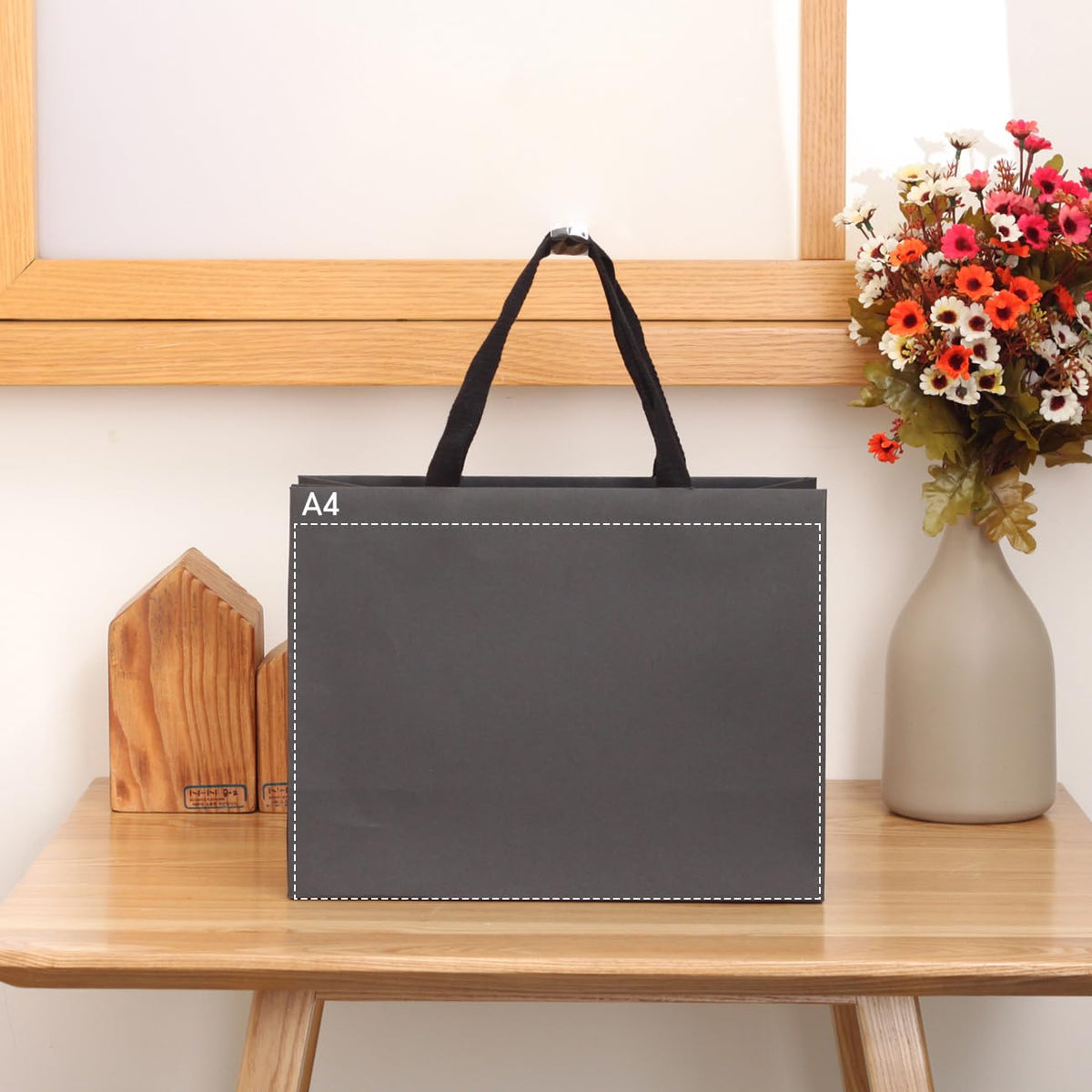 12pcs 11 8x4 7x9 Medium Size Black Paper Bags with Black - PAPERIST Official Imagery - 5