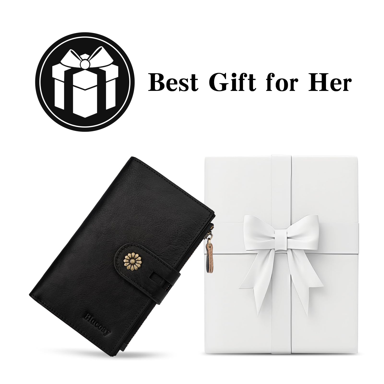 Blucoay Women's RFID Leather Trifold Wallet – Black