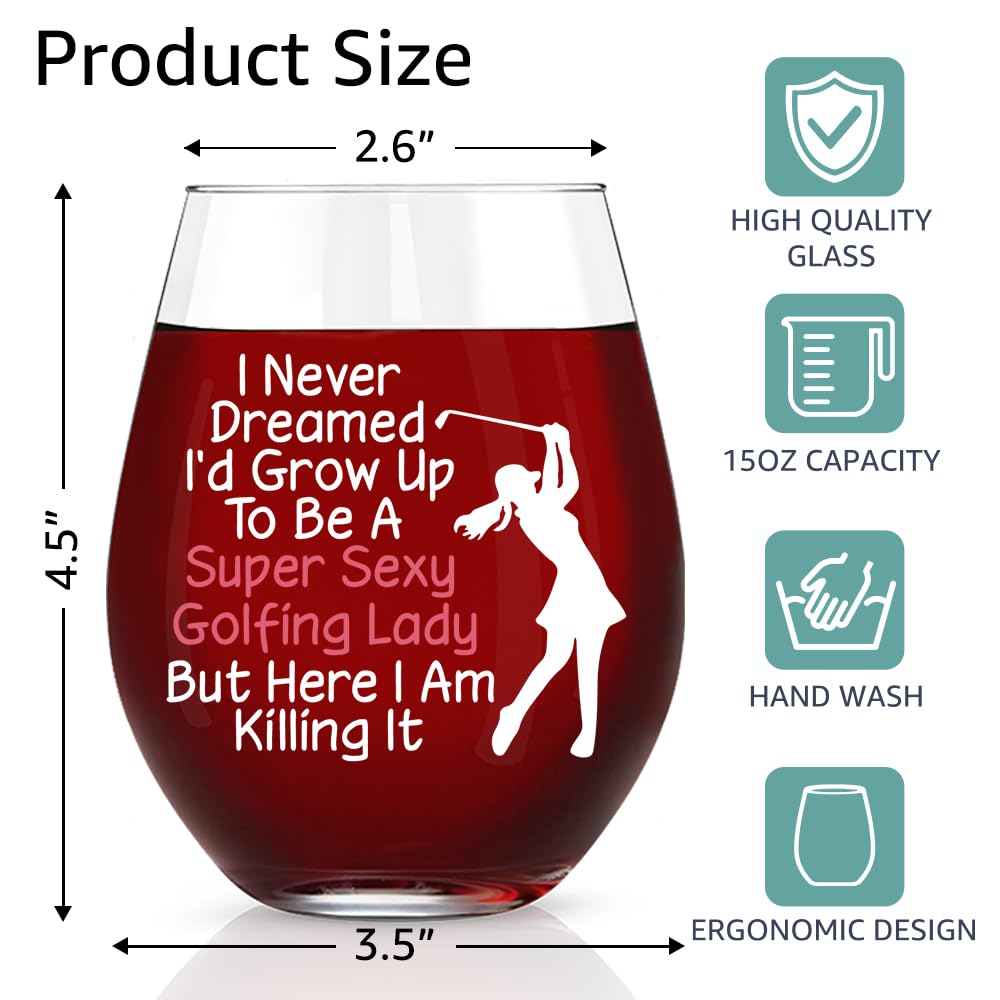Funny Golf Lady Stemless Wine Glass – Golf Gift for Women