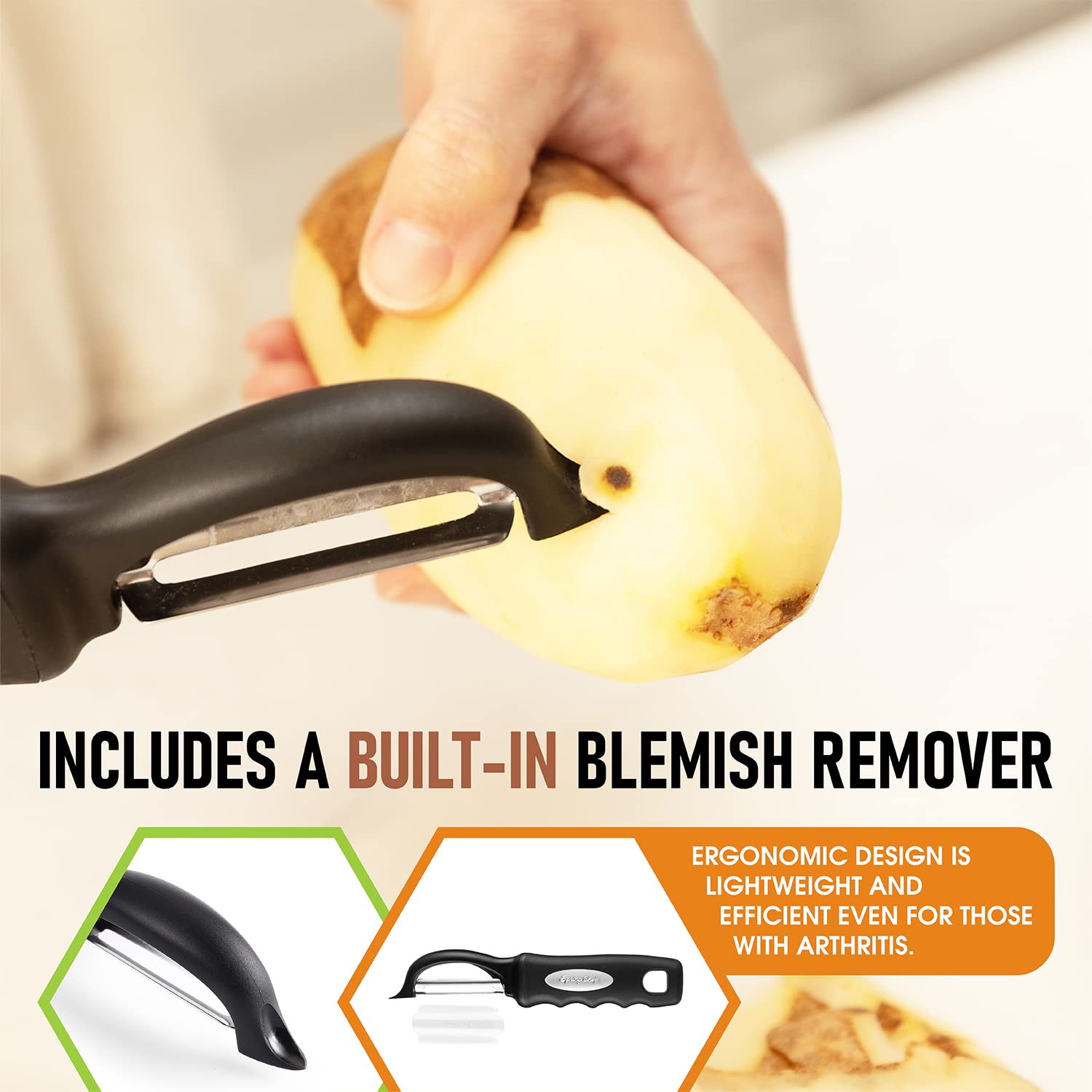 Spring Chef Swivel Vegetable Peeler for Kitchen w/Soft Grip Handl by Spring Chef - Angle View 6