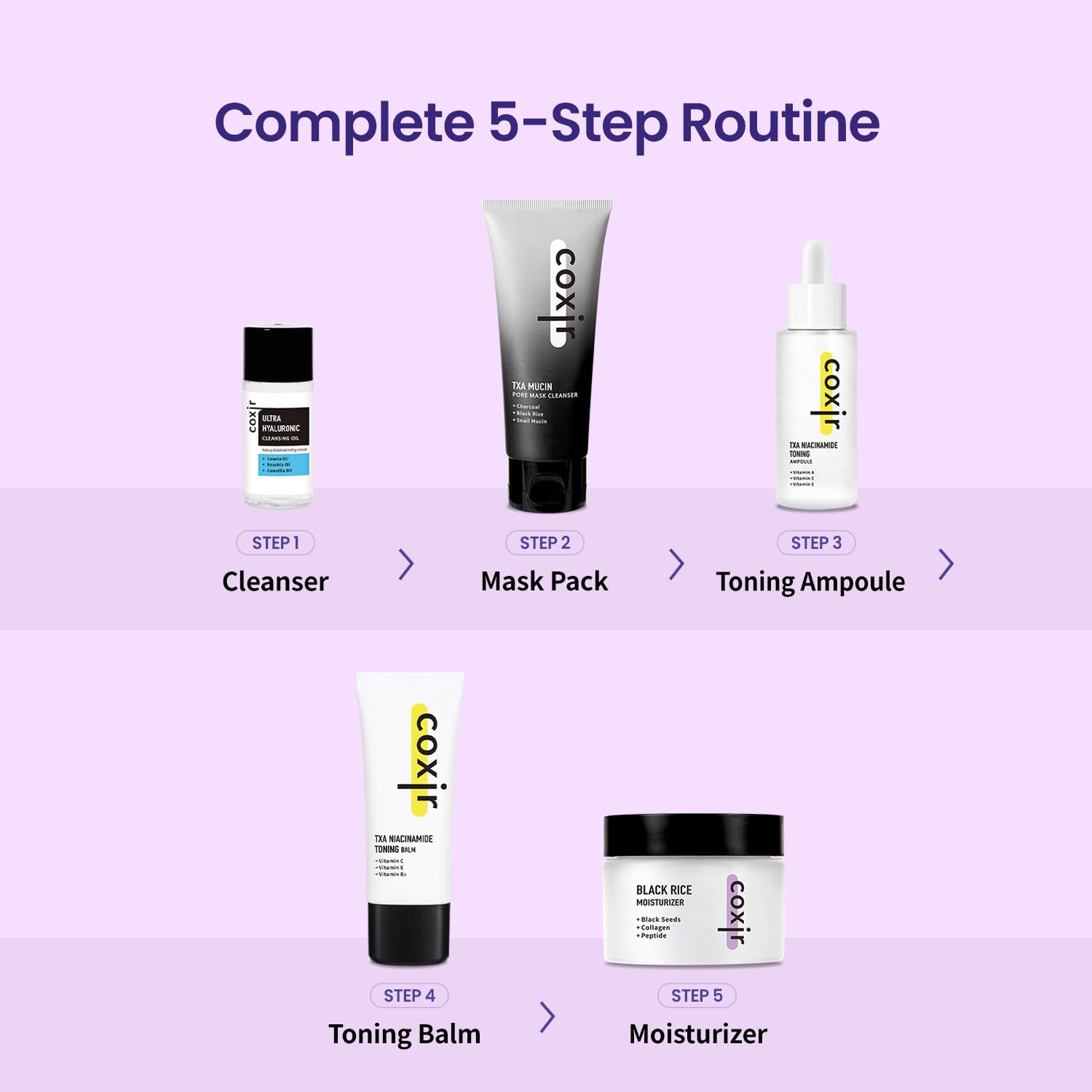 coxir Seoul Glow Korean Skincare Gift Set, 5-Step Routine - coxir