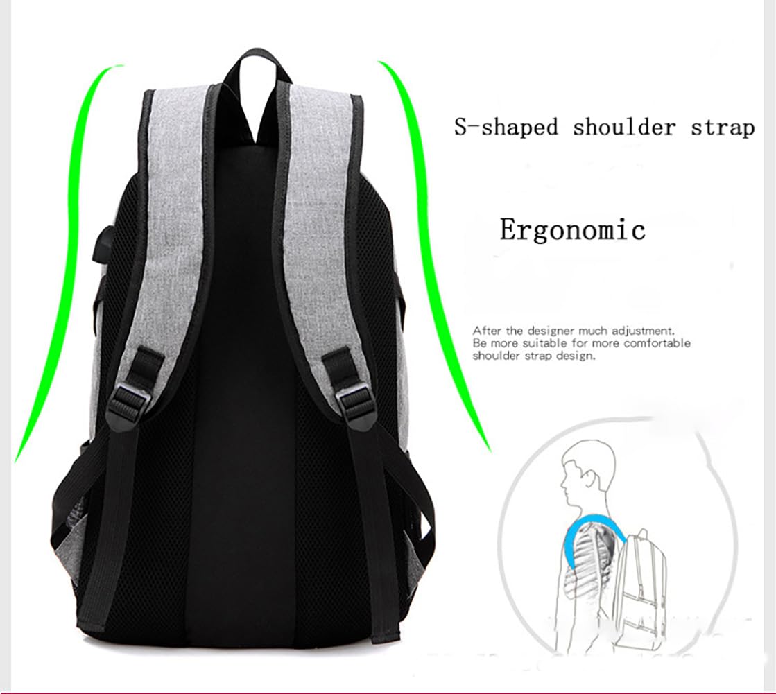 JohnMojie multifunctional USB charging backpack showing its sleek design, multiple compartments, and ergonomic straps.