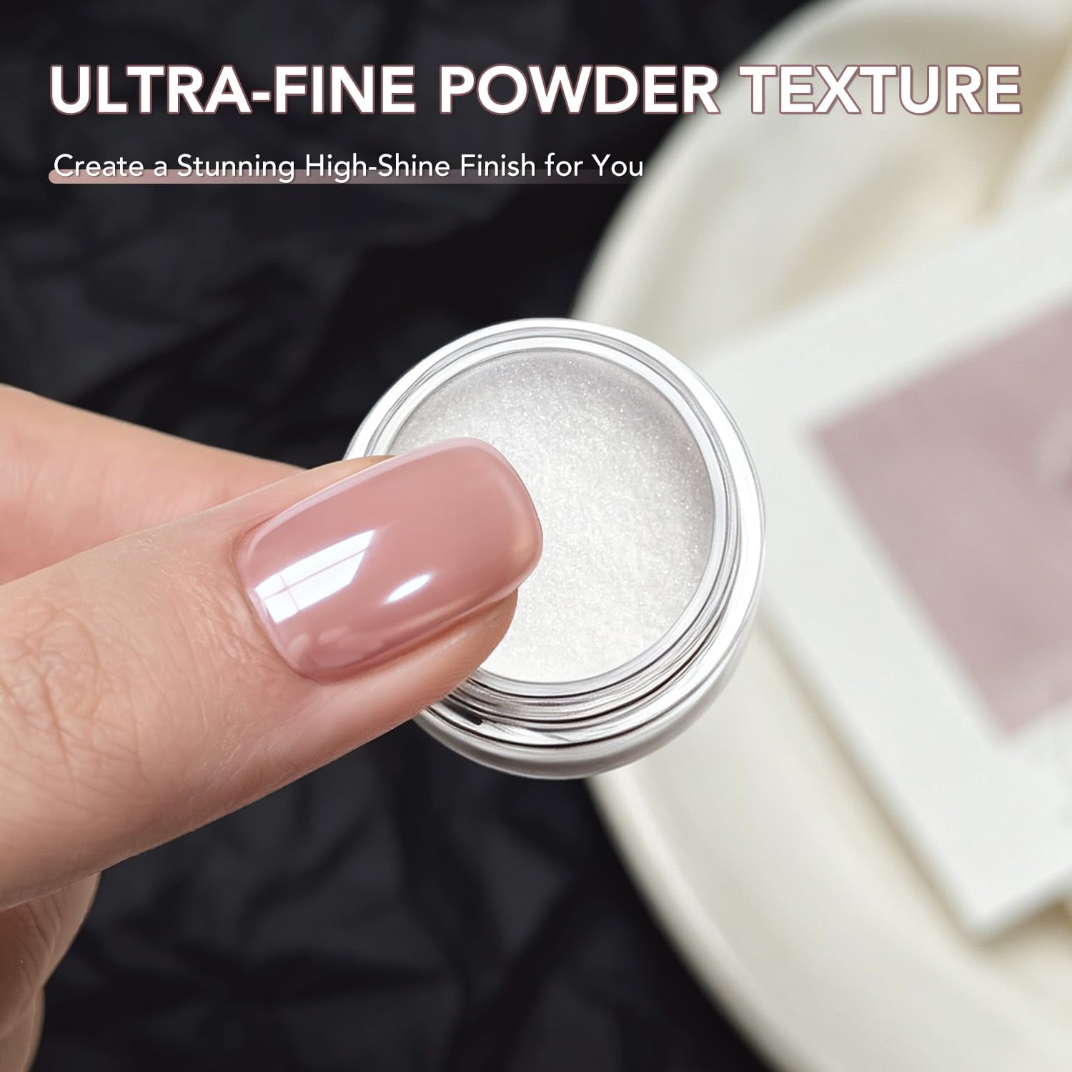GAOY White Pearl Chrome Nail Powder & Gel Polish 1301 Kit, Mirror Effect Iridescent Aurora Powder, Shimmer Glitter Pigment Mermaid Nail Art, Lustrous White