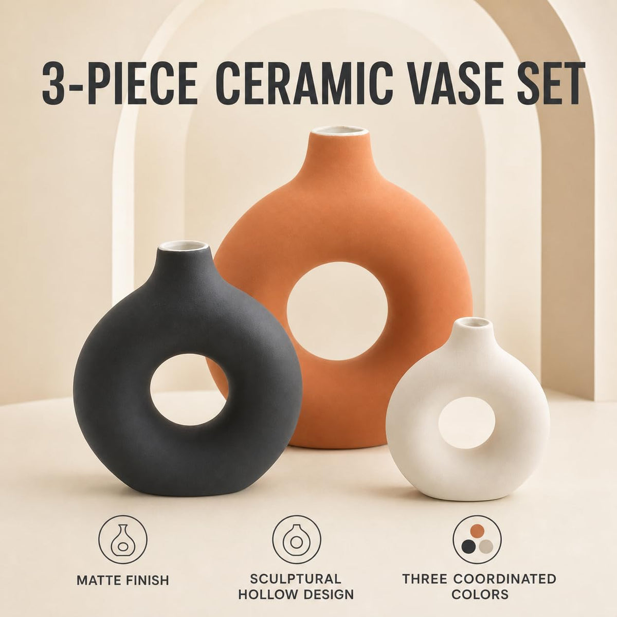 Querro Ceramic Vase Set of 3 - Premium Selection Official Imagery - 6