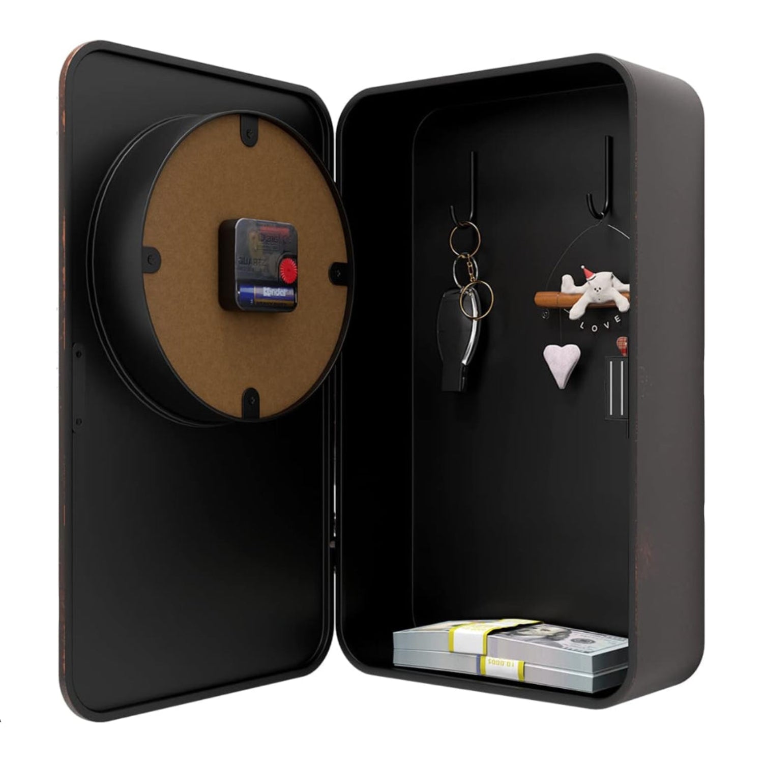 Abdurey retro wall clock with old telephone design, hidden safe compartment, battery-operated quartz mechanism.