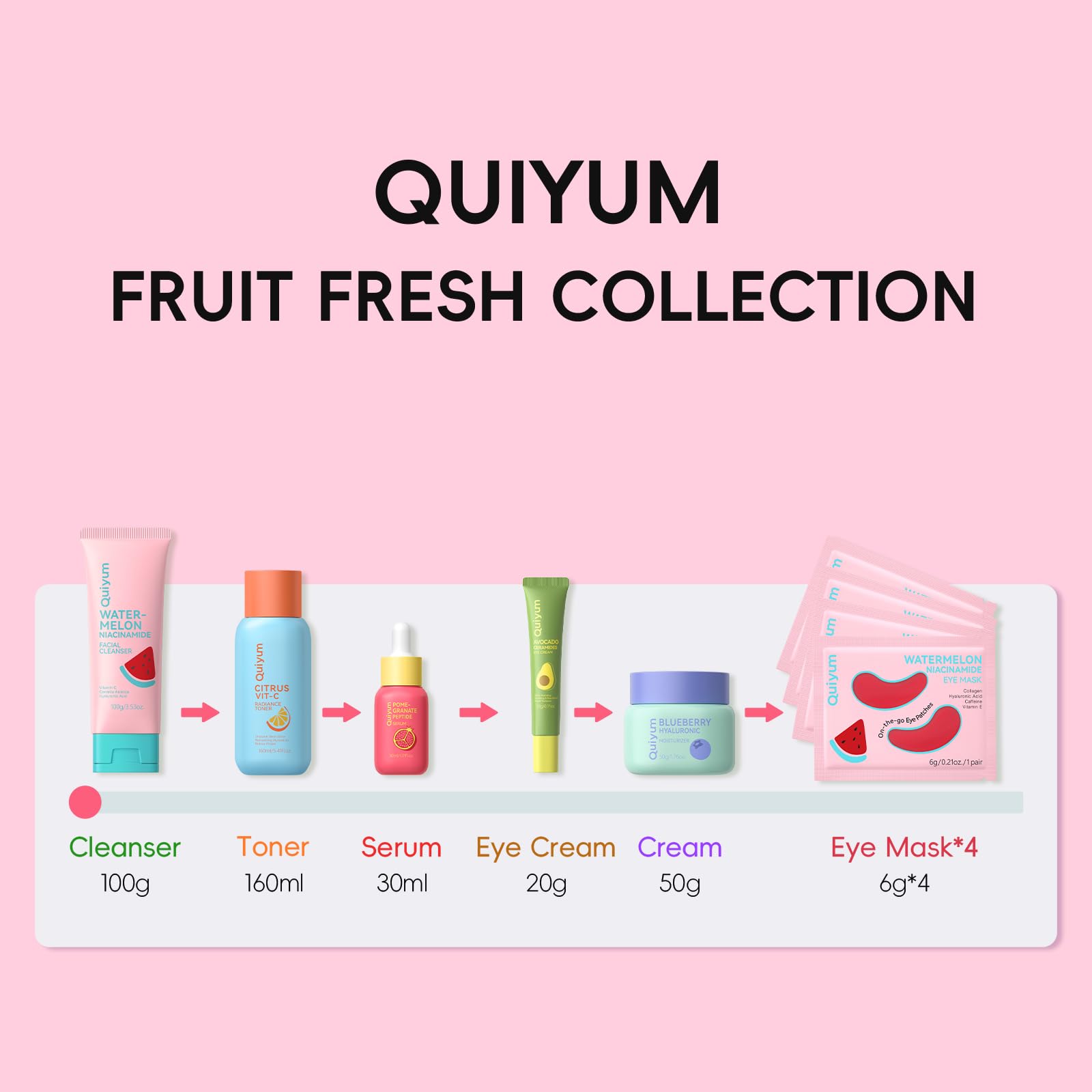 Daily Skincare Set for Young Women, 6-Piece Facial Care Routine - QUIYUM