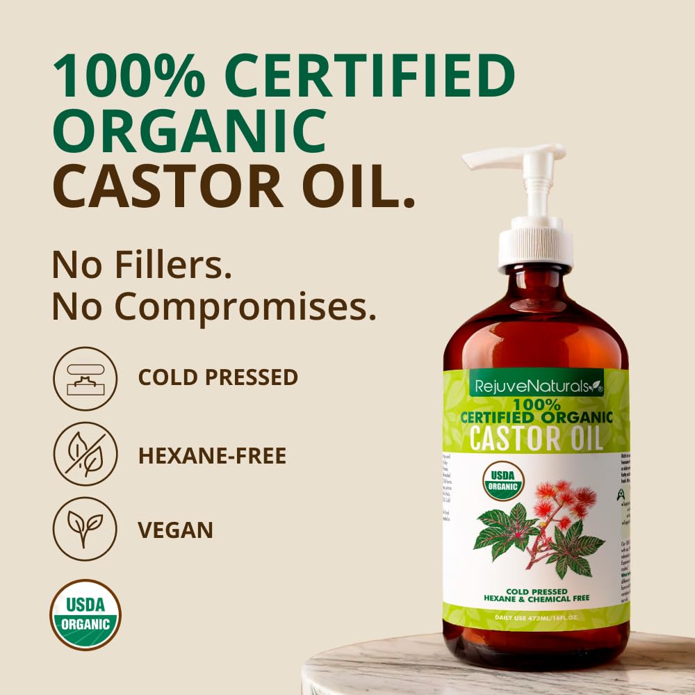 RejuveNaturals Castor Oil   USDA Certified Organic, 100% Pure, Co - RejuveNaturals Official Product View 5