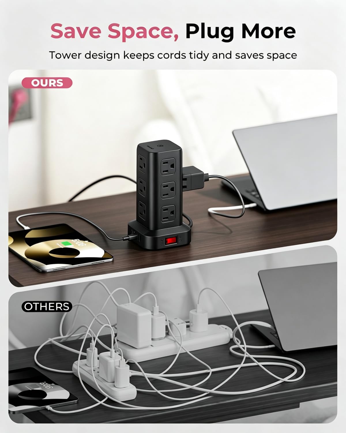 Power Strip 6 5 FT Cord Power Strip Tower with 4 USB Ports - SMALLRT Official Imagery - 7