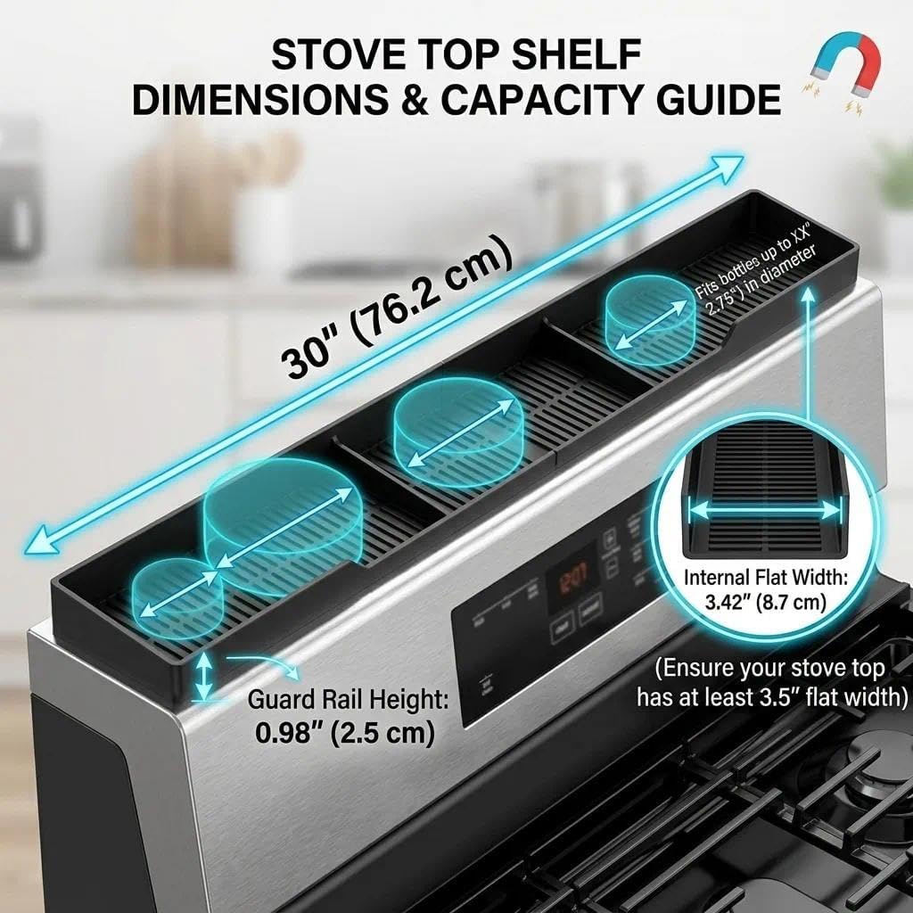 AWOKE Stove Top Shelf 30 Inch - Silicone Material Magnetic Shelf - AWOKE Official Product View 2