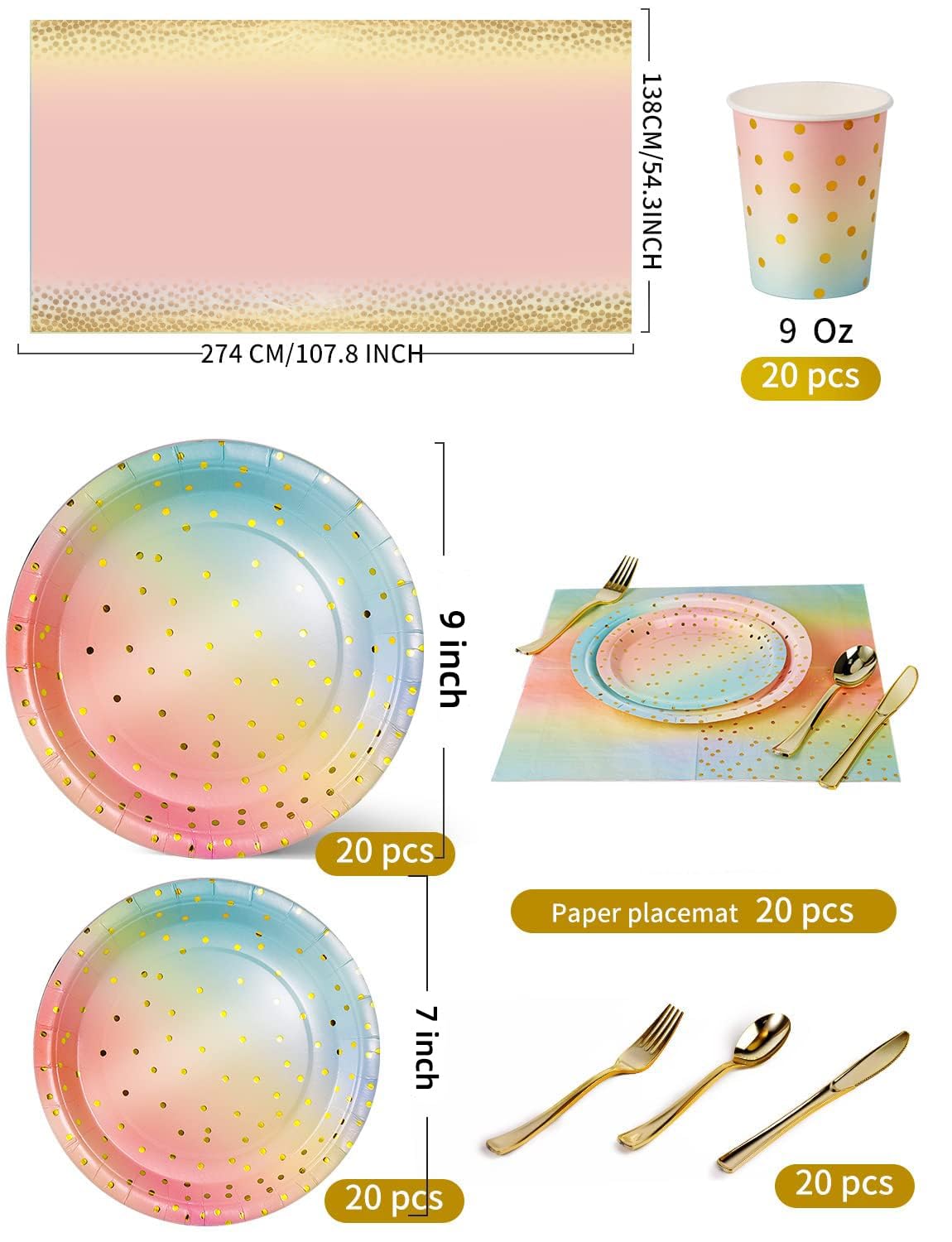Nkaiso 141Pcs Rainbow Paper Plates and Napkins Party - Nkaiso Official Imagery - 4