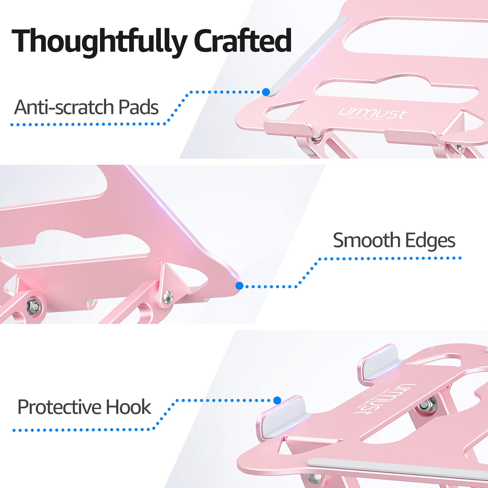 Urmust Adjustable Laptop Stand – Ergonomic Riser, Pink