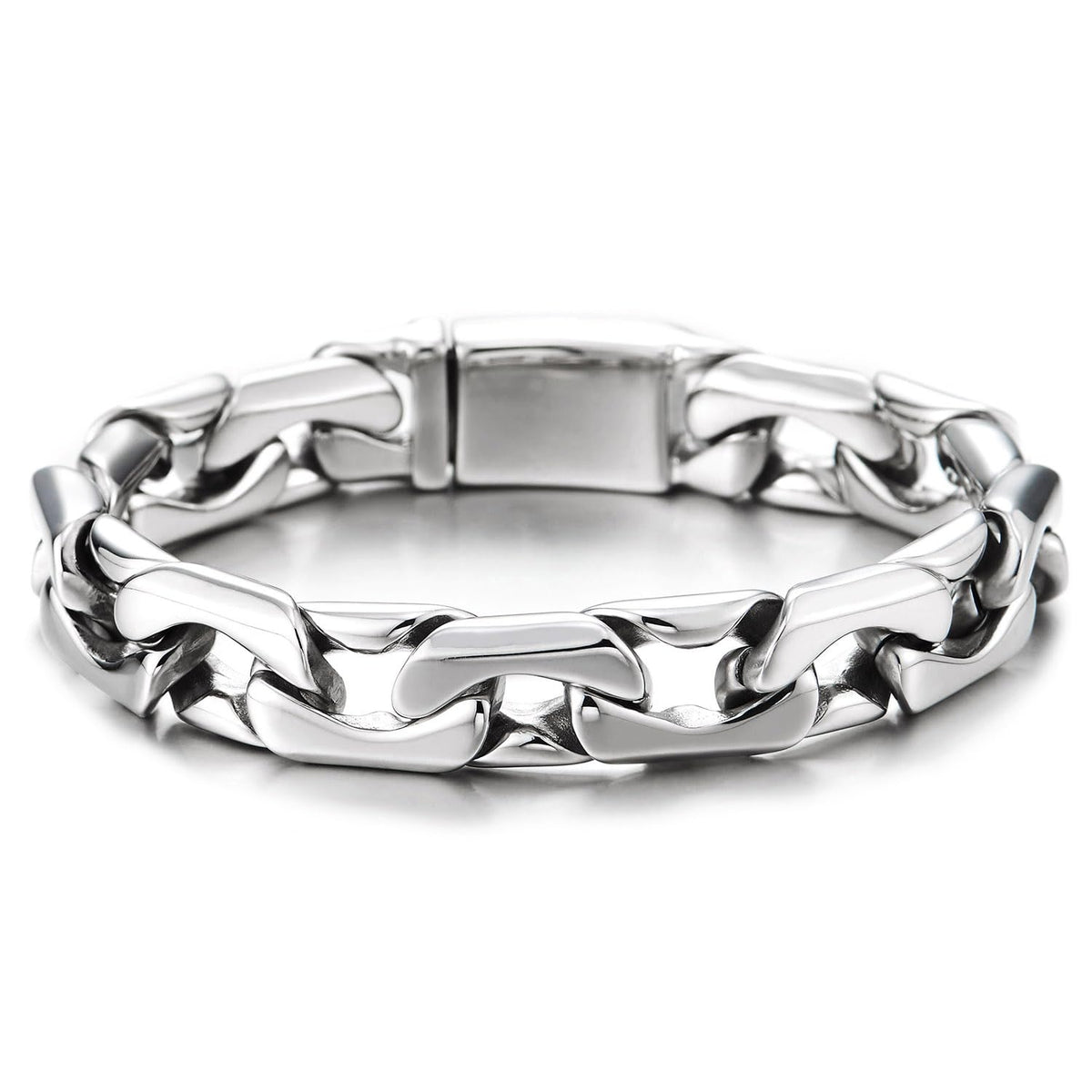 COOLSTEELANDBEYOND Men s Polished Steel Link Bracelet Modern - COOLSTEELANDBEYOND Official Imagery - 1