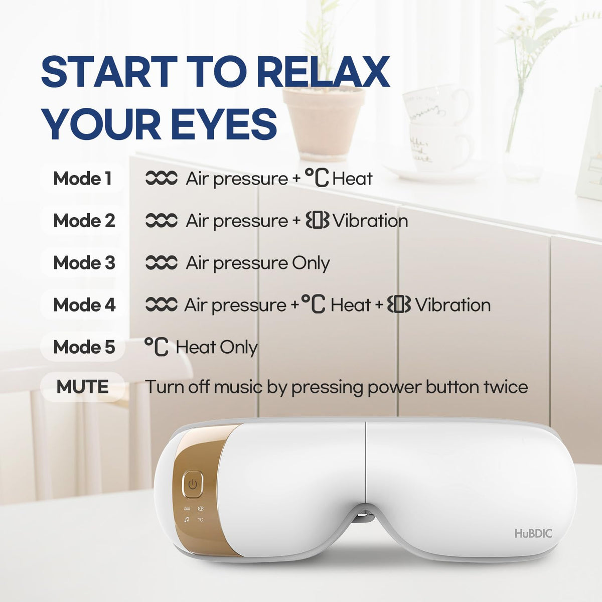 HubiCare Eye Massager with Heat Vibration and Music Helps - HuBDIC Official Imagery - 7