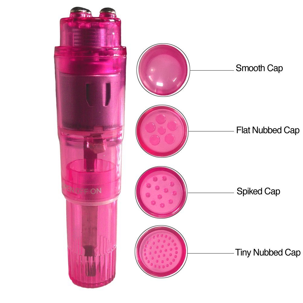 Small Mini Vibrating Massager Handheld Portable Tool for Women with 4 Heads Pocket Pen for Face Neck Head Back and Shoulder Pink Purple and Blue - Finever Official Product View 3