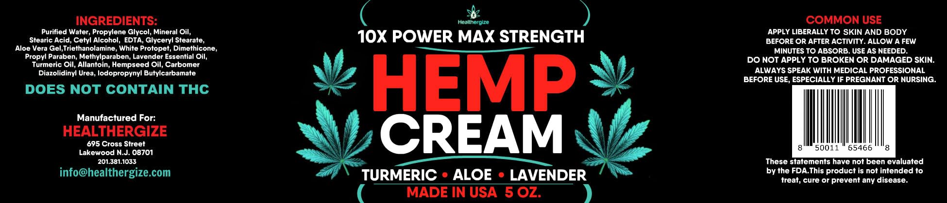 Healthergize Maximum Strength Hemp Cream with Turmeric & Aloe