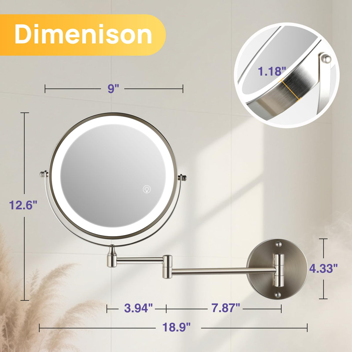 9 Wall Mounted Lighted Makeup Mirror 30X 1X Magnifying - SANFANGIE Official Imagery - 3