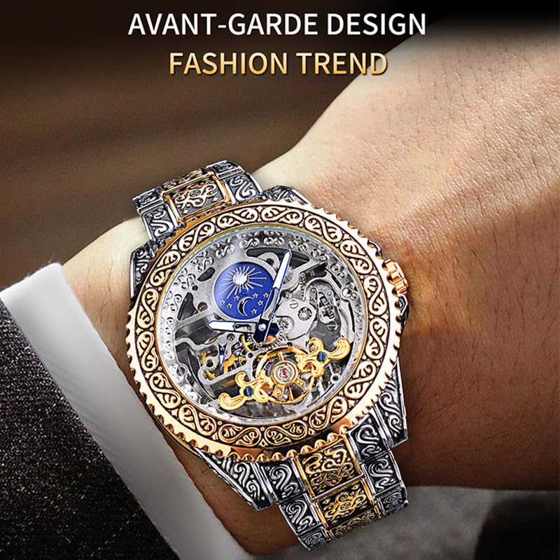 FANMIS Men Automatic Skeleton Watch Stainless Steel Band - Product Imagery