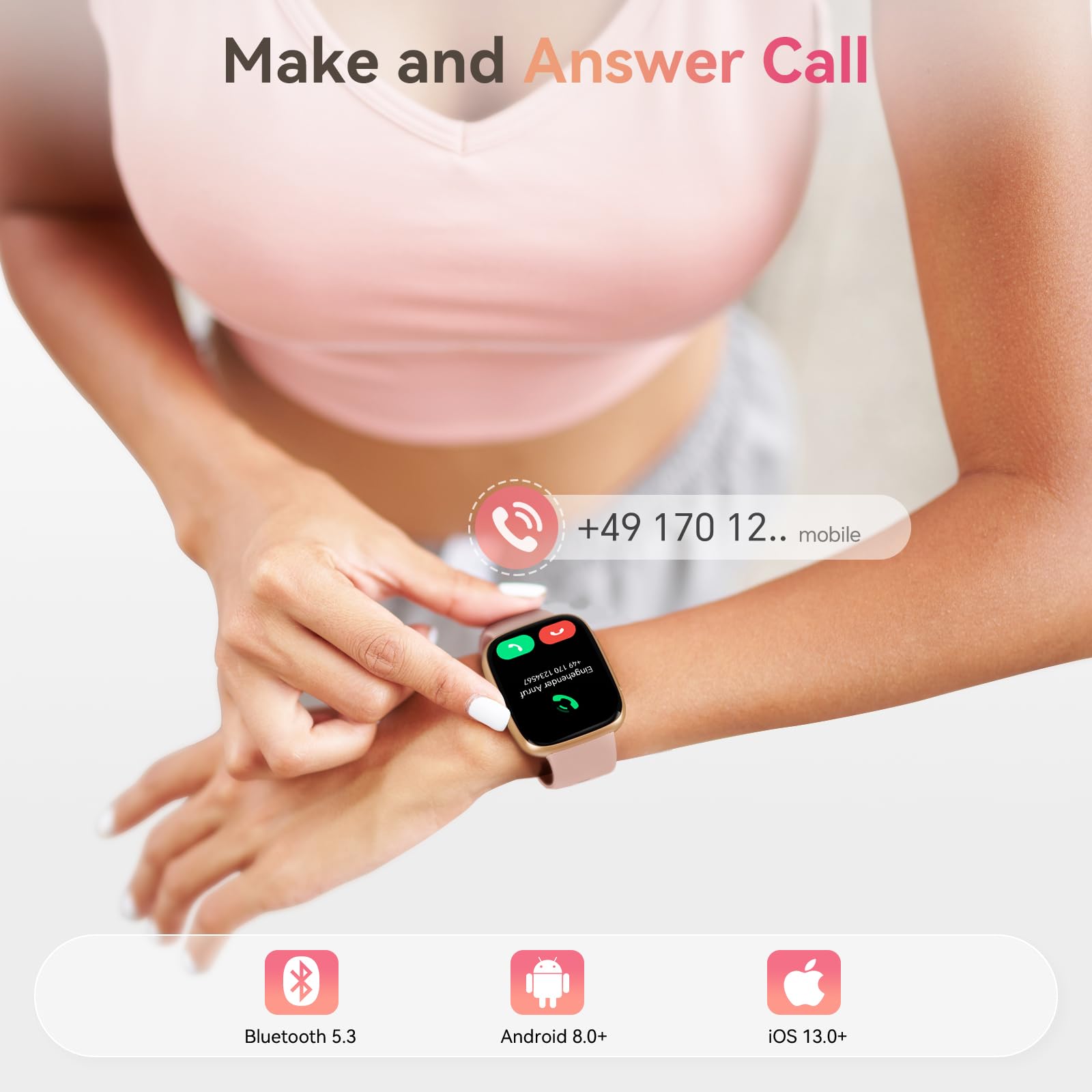 Tensky Smart Watch for Women, Answer/Make Call, 1.85" AMOLED Always-On - View 3