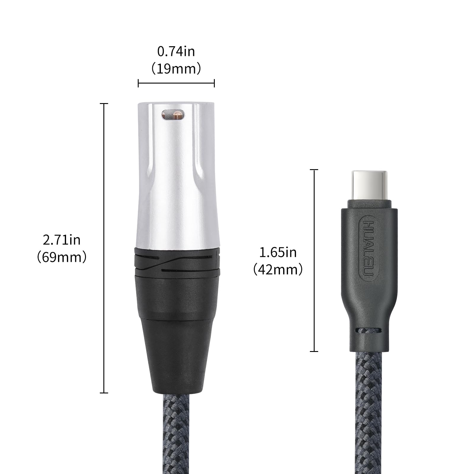 HUALEU 24Bit/96Khz USB c to XLR Male Audio Cable,USB C Smartphone by HUALEU - Angle View 3