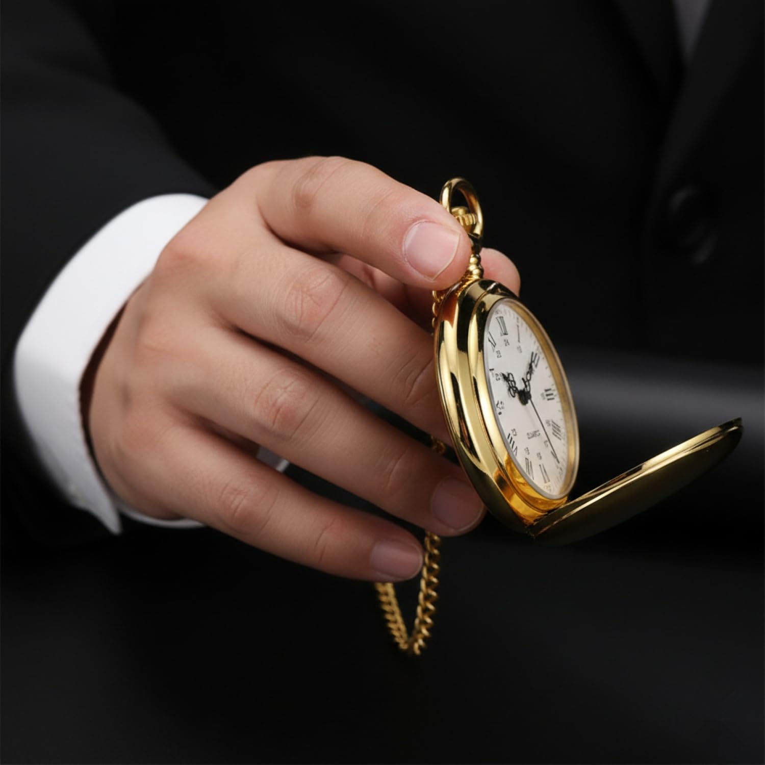 Vintage Gold Pocket Watch with Chain for Men & Women